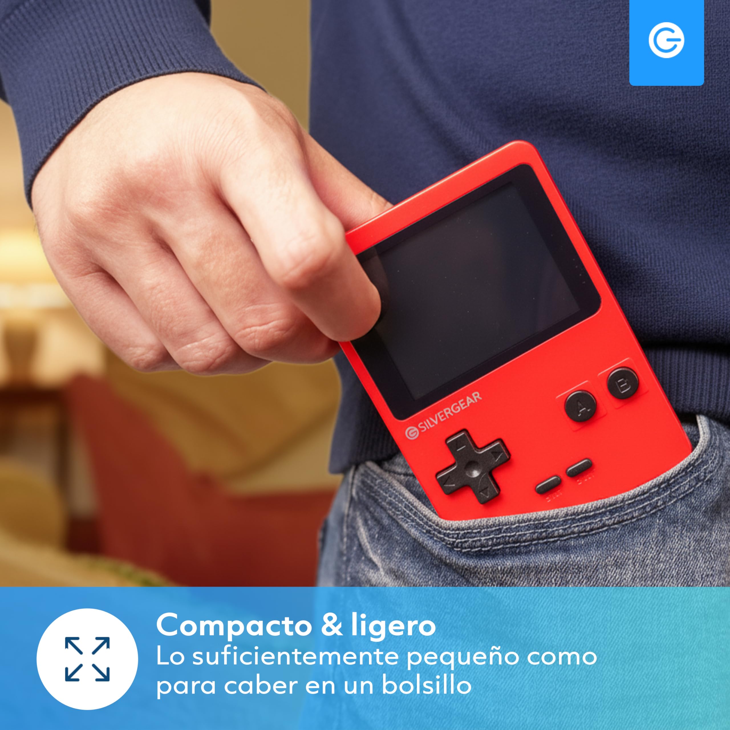 Silvergear® Consola Retro Portátil | Videoconsola Retro Arcade con 240 Juegos Clásicos en 6 Categorias | Mini Consola con Juegos Retro para Niños y Adultos | 12,5x8x2,3 cm | Rojo