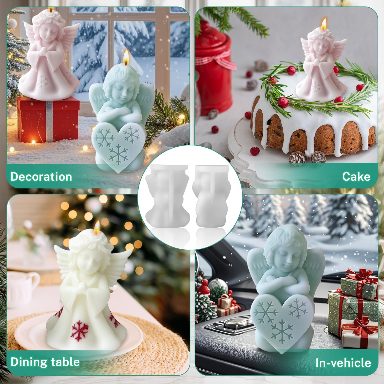 Stampi per Candele Natalizie, Stampi in Silicone per Candele, 2 Pezzi 3D Stampo per Candele Albero di Natale, Candle Mould per Candele Profumate Sapone, Decorazioni Natale (Angelo)