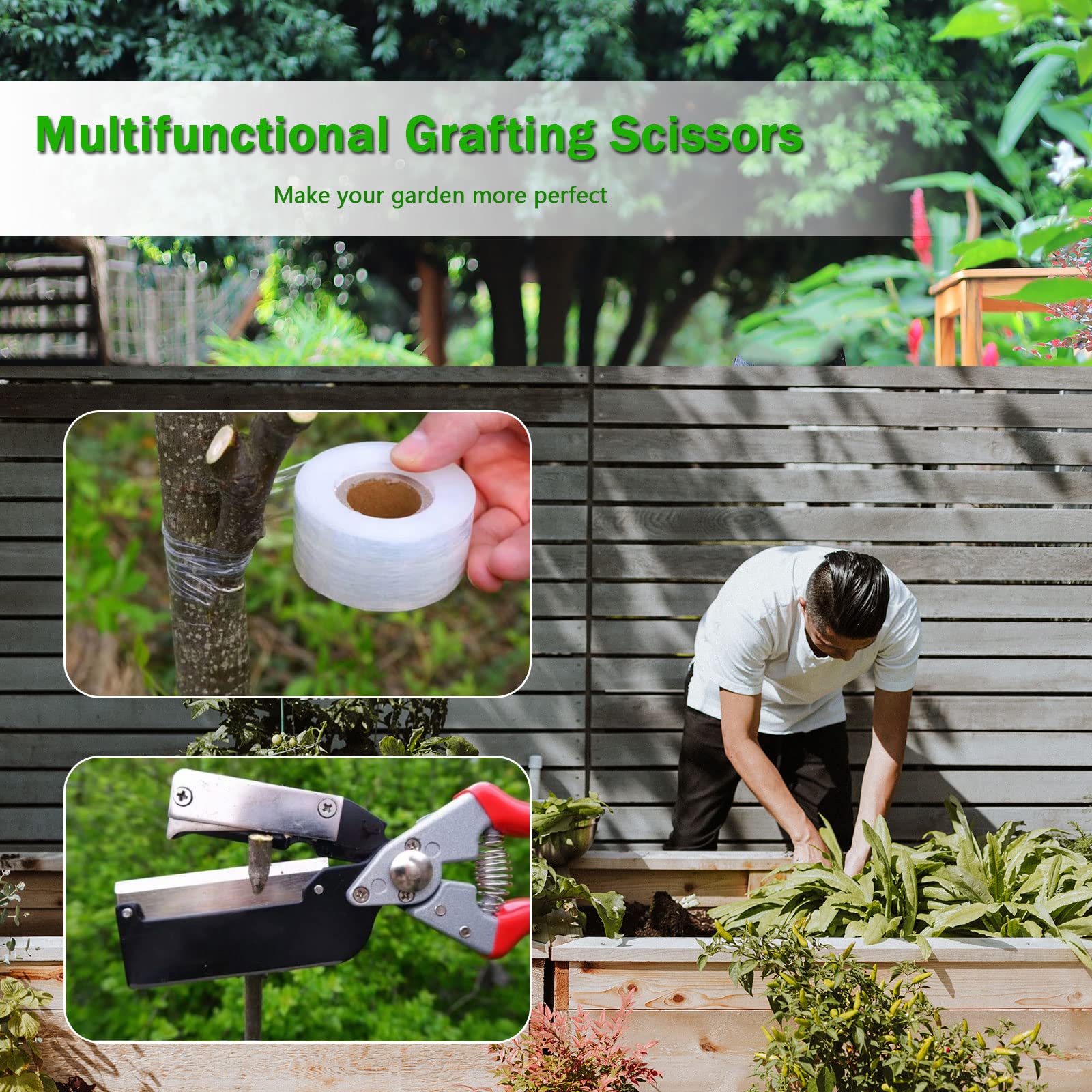 Kit di utensili da innesto professionali, forbici da innesto per alberi da frutto, forbici da giardinaggio 2 in 1, utensili da taglio con lame di ricambio e nastri per innesto per alberi da frutto,