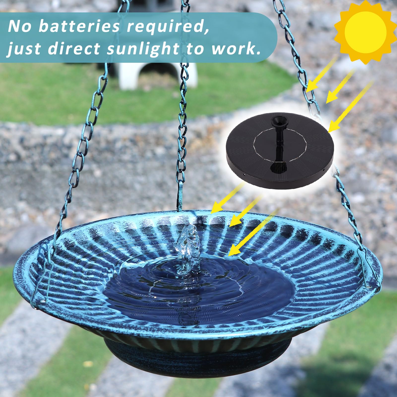 Solar-Vogeltränke zum Aufhängen, 30,5 cm, Solar-Vogeltränke, Brunnen für Garten, Terrasse, Dekoration | Hängende Vogeltränke mit Solarbrunnen, Metall-Vogeltränke, hängende Vogeltränke für draußen (blau)