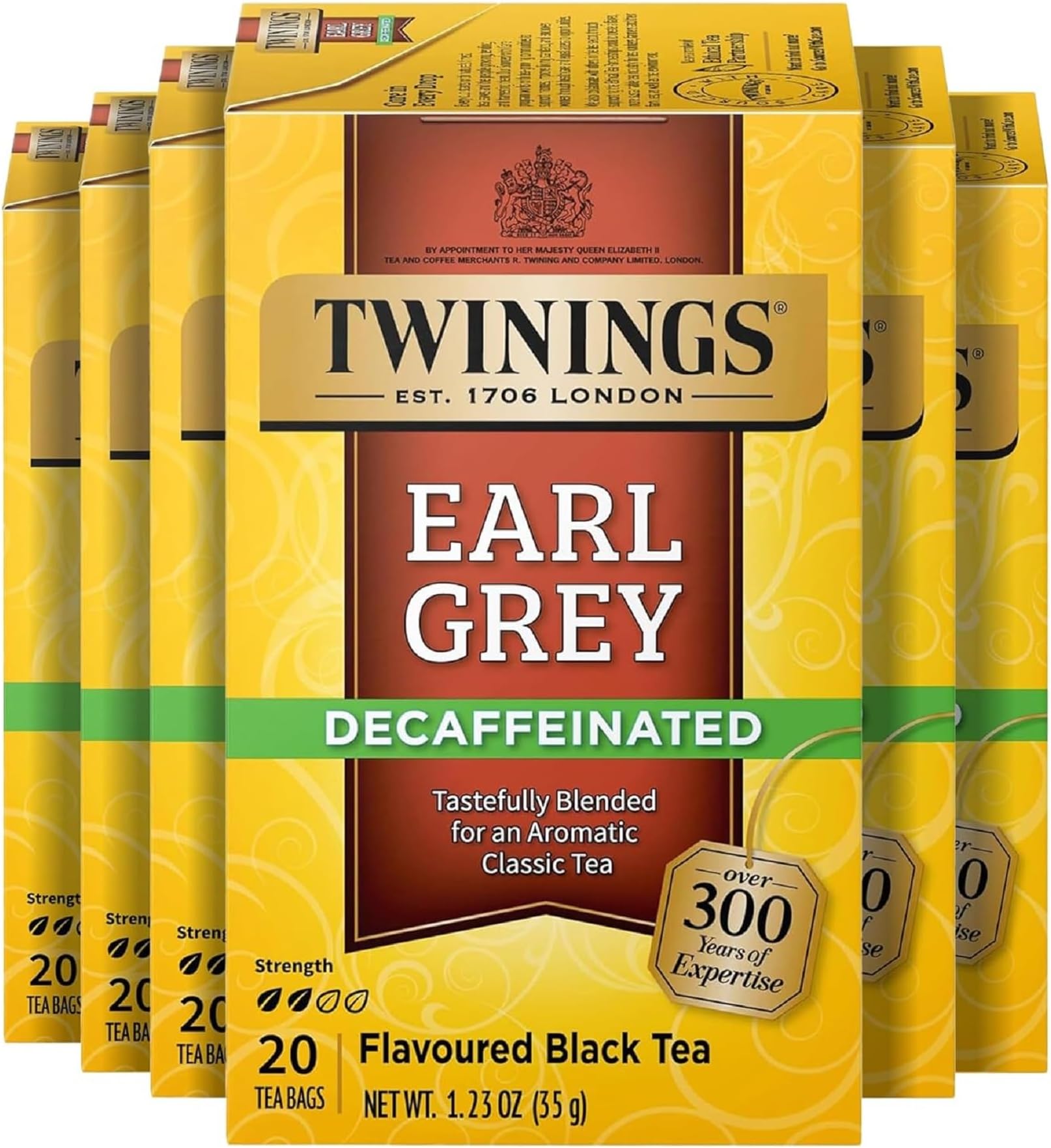 Decaffeinated Earl Grey Black Tea Individually Wrapped Bags, 20 Count (Pack of 6), Flavoured with Citrus and Bergamot, Enjoy Hot or Iced, 120 Teabags