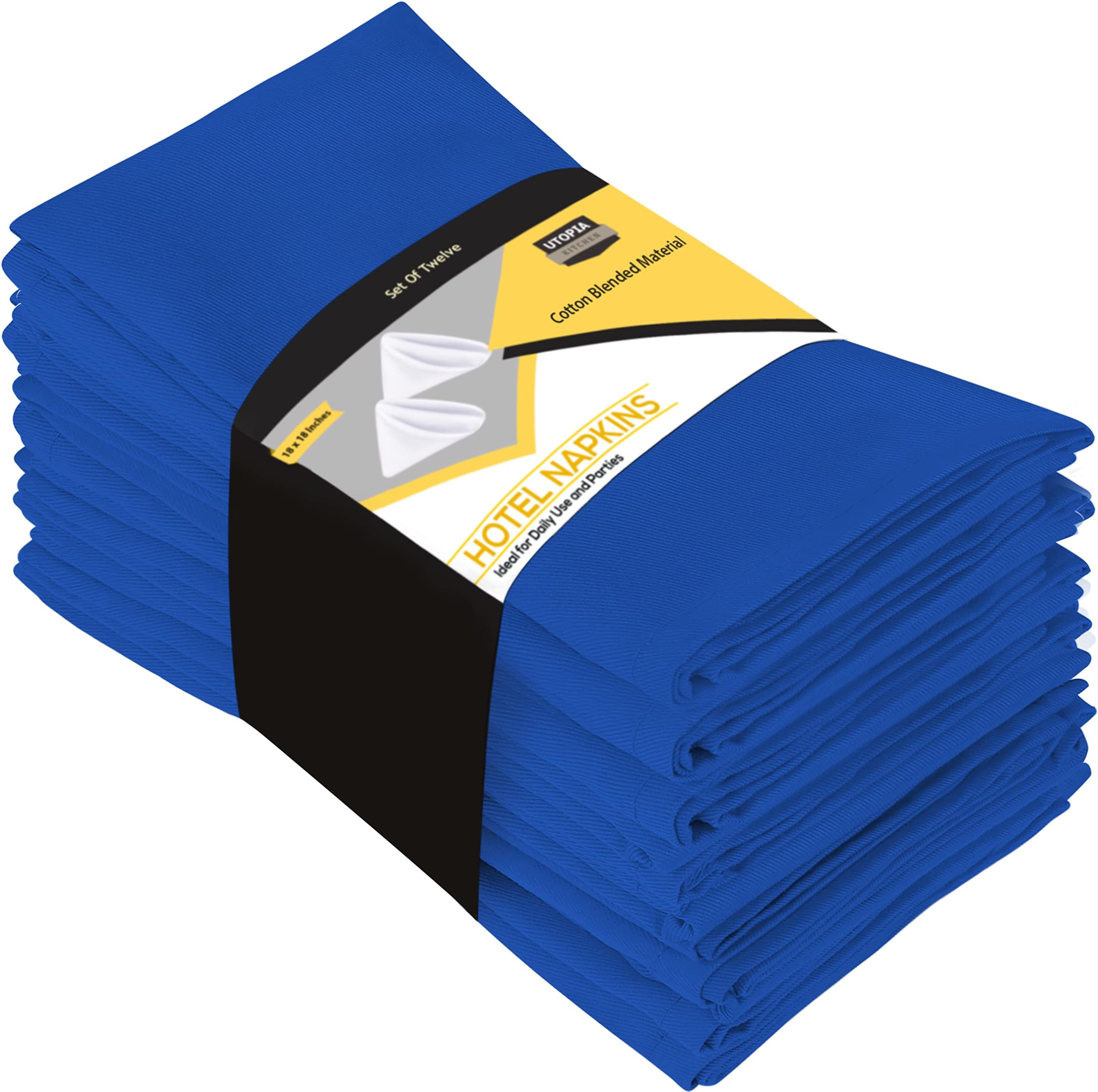 Utopia Kitchen Cloth Napkins [12 Pack] Cotton Blend Washable and Reusable Table Dinner Napkins for Hotel, Lunch, Restaurant, Weddings, Event and Parties (46 x 46 cm, Royal Blue)