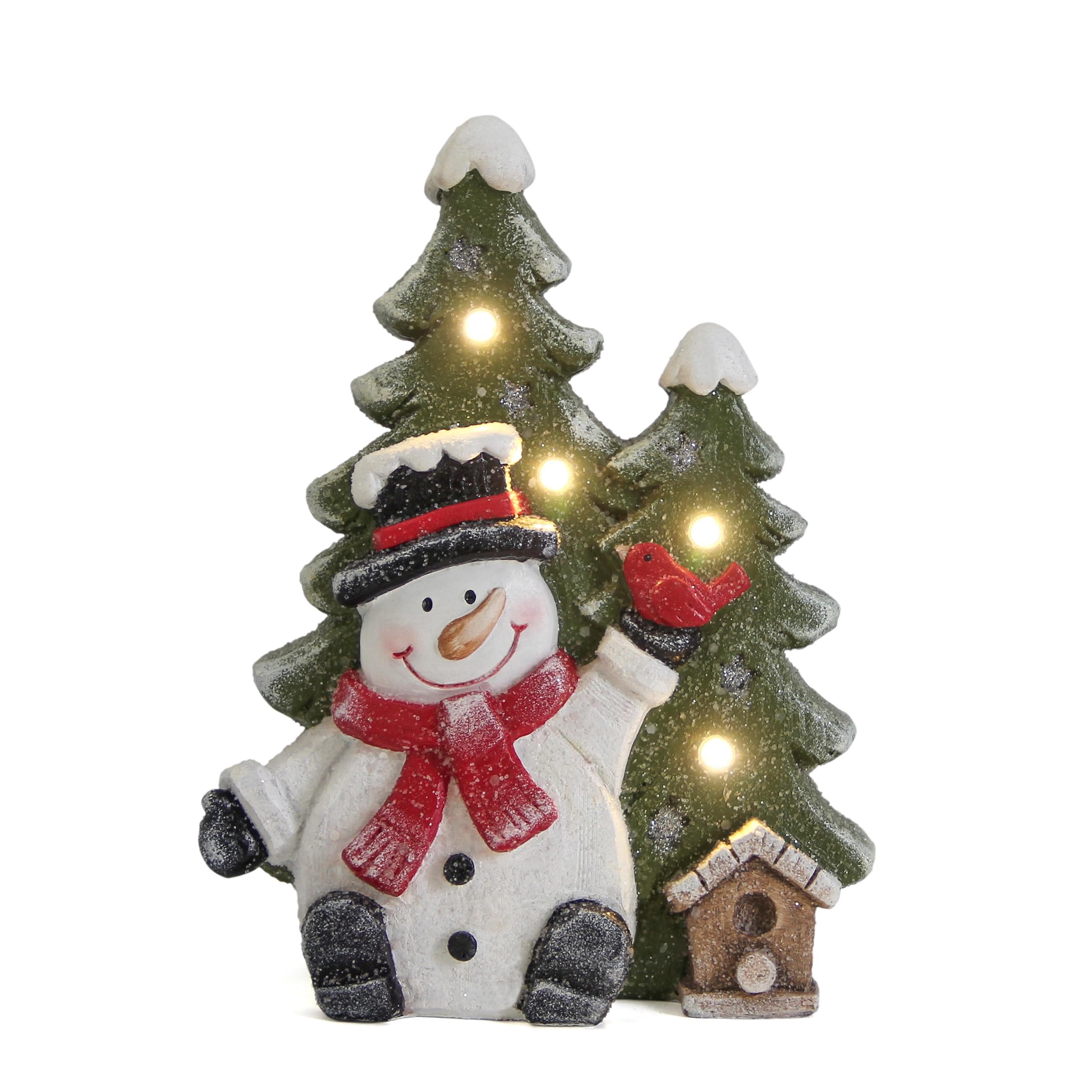 Christmas Snowman Decor with Led Lights,Snowman Statues and Figurines for Indoor Christmas Decorations,Winter Holiday Xmas gifts for Women,Xmas Statues with Timer for home Office Table Shelf Fireplace