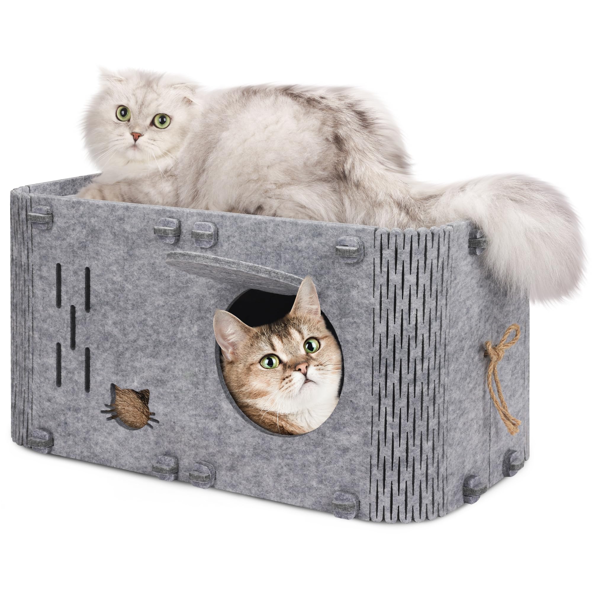 Aitmexcn Cat House for Indoor Cats, Cozy Cat Bed Cave, Scratch Resistant Peekaboo Cat Caves, Modern Cat Enclosed House Hideaway for Multiple & Large