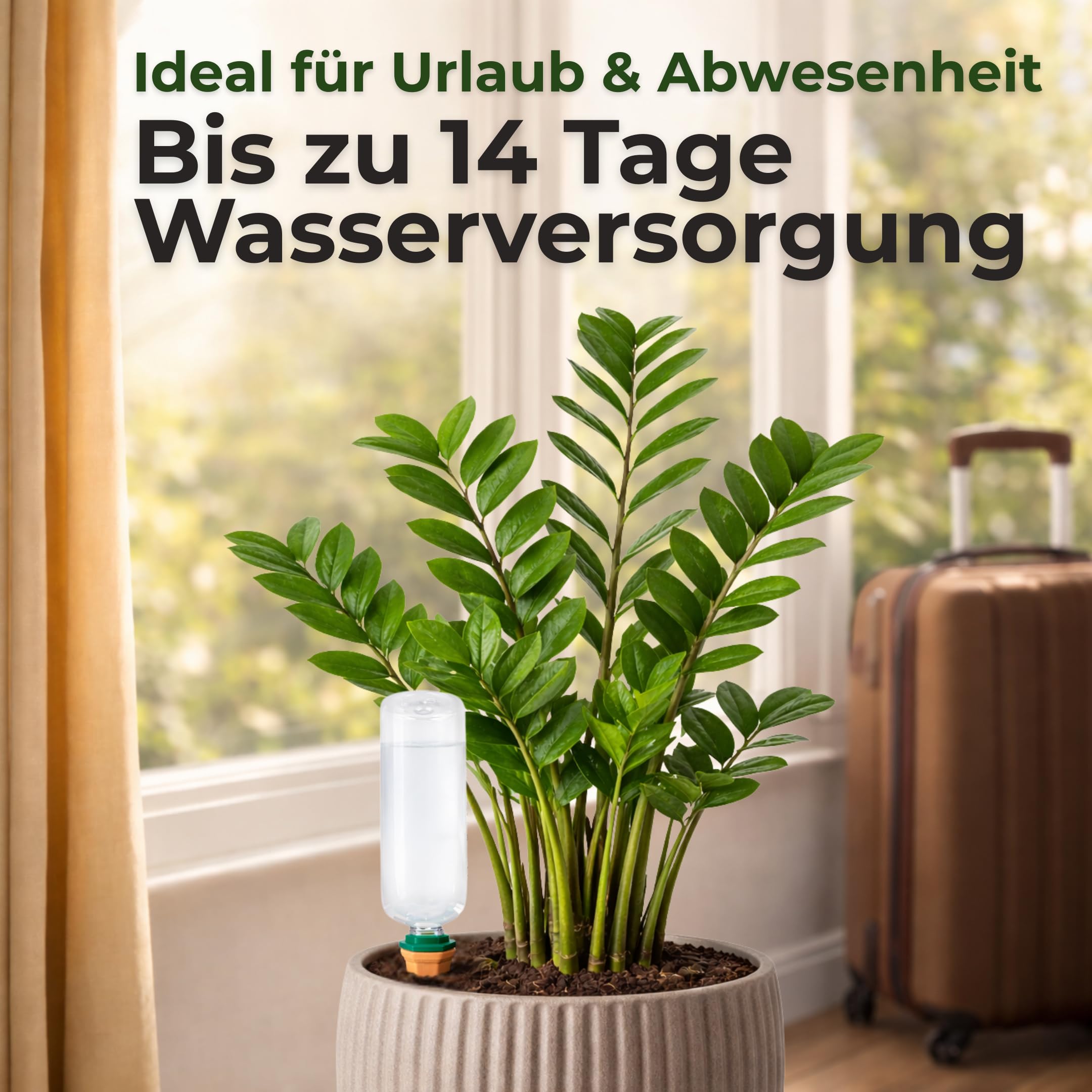 Bewässerungssystem für Pflanzen – Tonkegel Set inkl. Adapter & 750 ml PET-Flaschen – automatische Urlaubsbewässerung für Zimmerpflanzen & Balkon