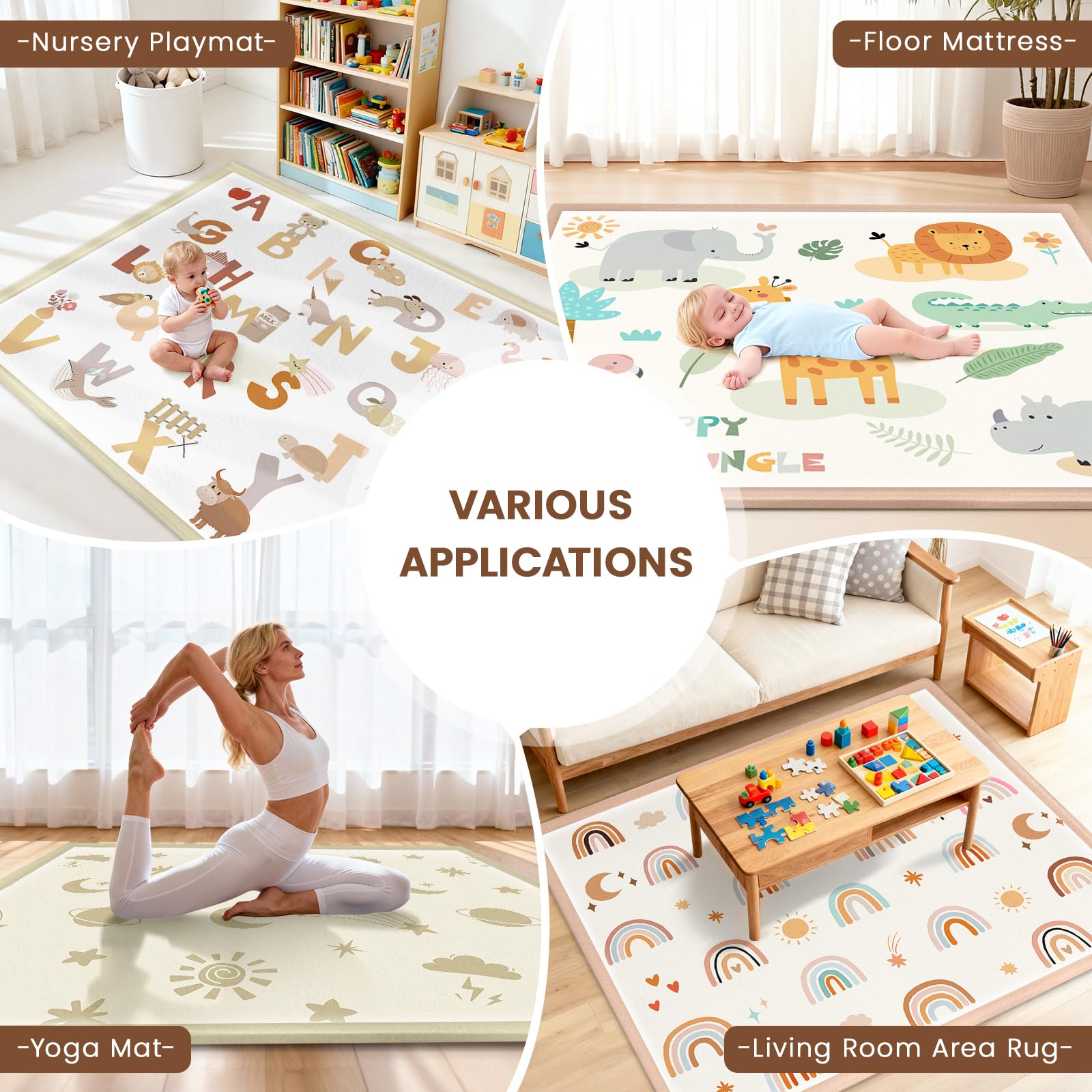 Alfombra Colchoneta Bebe Suelo Acolchada, 150x180x3cm Tapete Actividades de Juegos Plegable para Bebe Niños Infantiles, Superficie de franela Suave con Base Antideslizante - Alfabeto