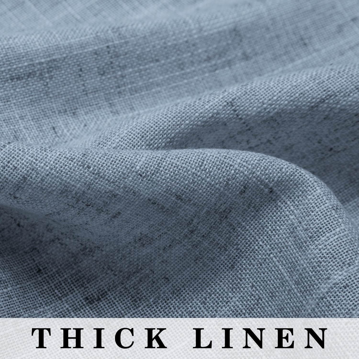 Pitalk Light Blue Linen Curtains 90 Inches Long for Bedroom 2 Panel Grommet Lightweight Drape Semi Sheer Cotton Textured Stone Blue Grey Curtain for Living Room Country Farmhouse Decor 52x90 Gray Blue