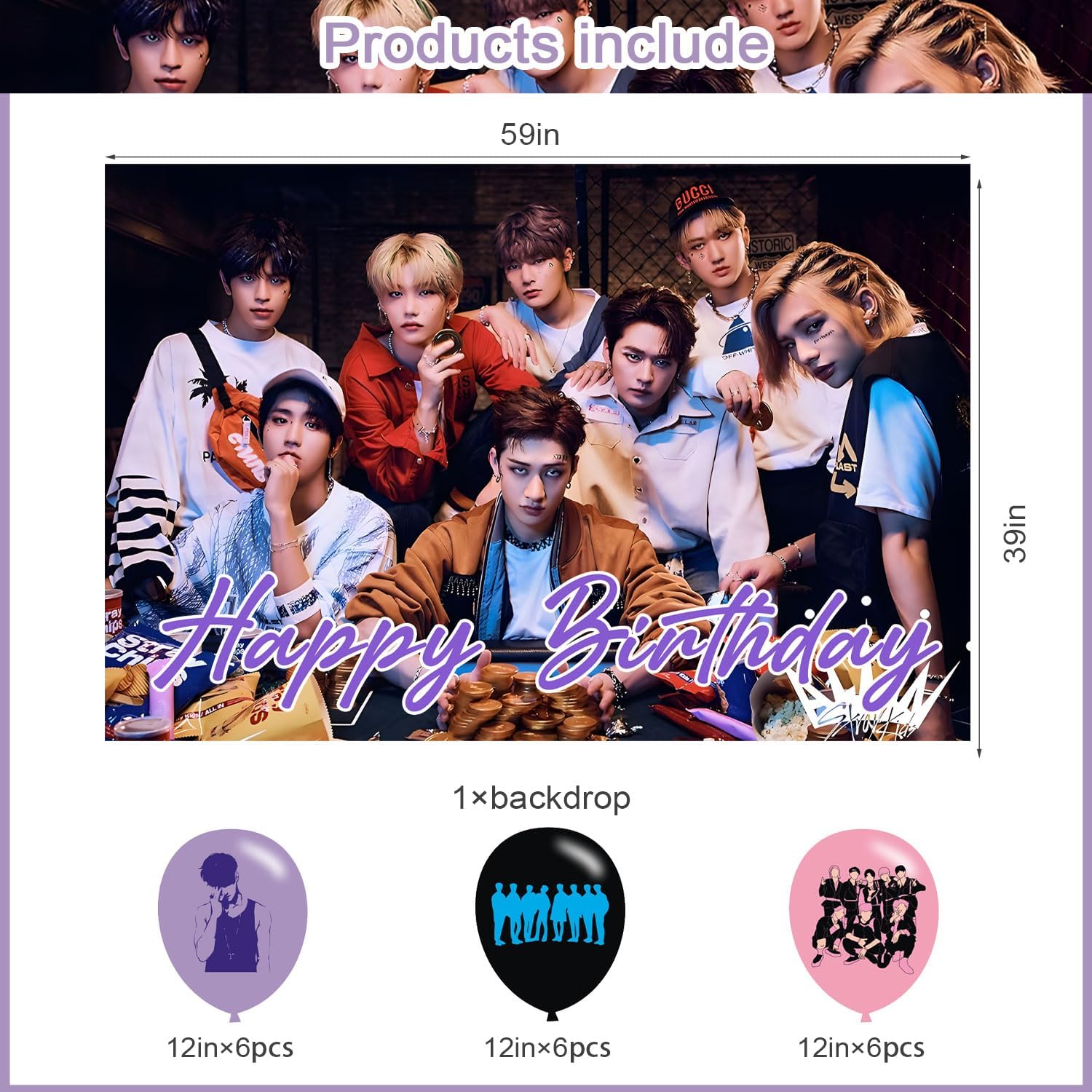 Stray Kids Merch 5 Backdrop 5x3 Vinyl Stray Kids Kpop Birthday Party Supplies Photography Background Picture Photoshoot Cake Table Decor Banner Shoot Drapes Poster - Image 2