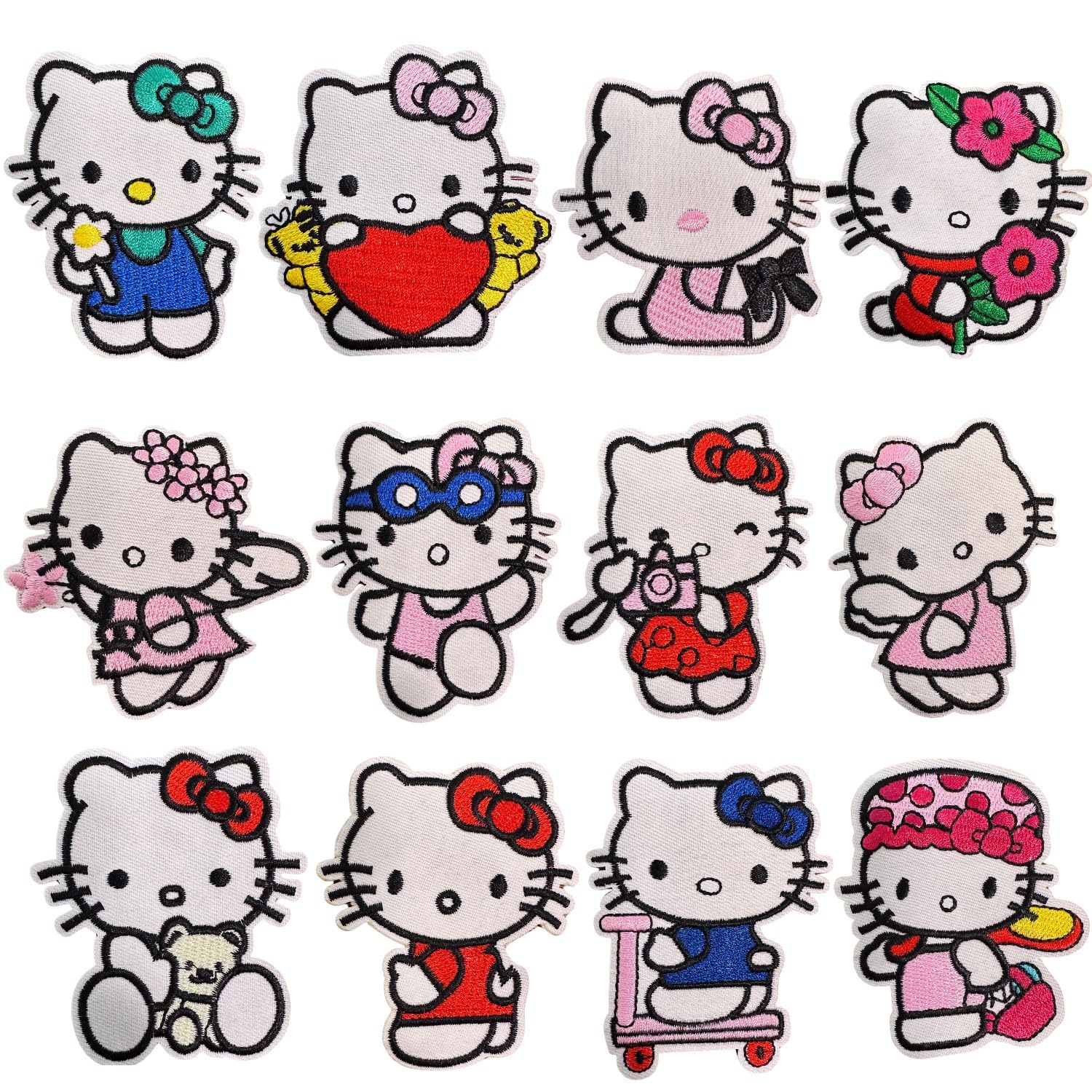 Photo 1 of 12pcs Cute Cartoon Cats Kids Embroidered Iron On Patches, Anime Repair Applique Cat Animal Embroidered Patches for T-Shirt, Jackets, Jeans, Vests,Hats, Backpacks,Bags