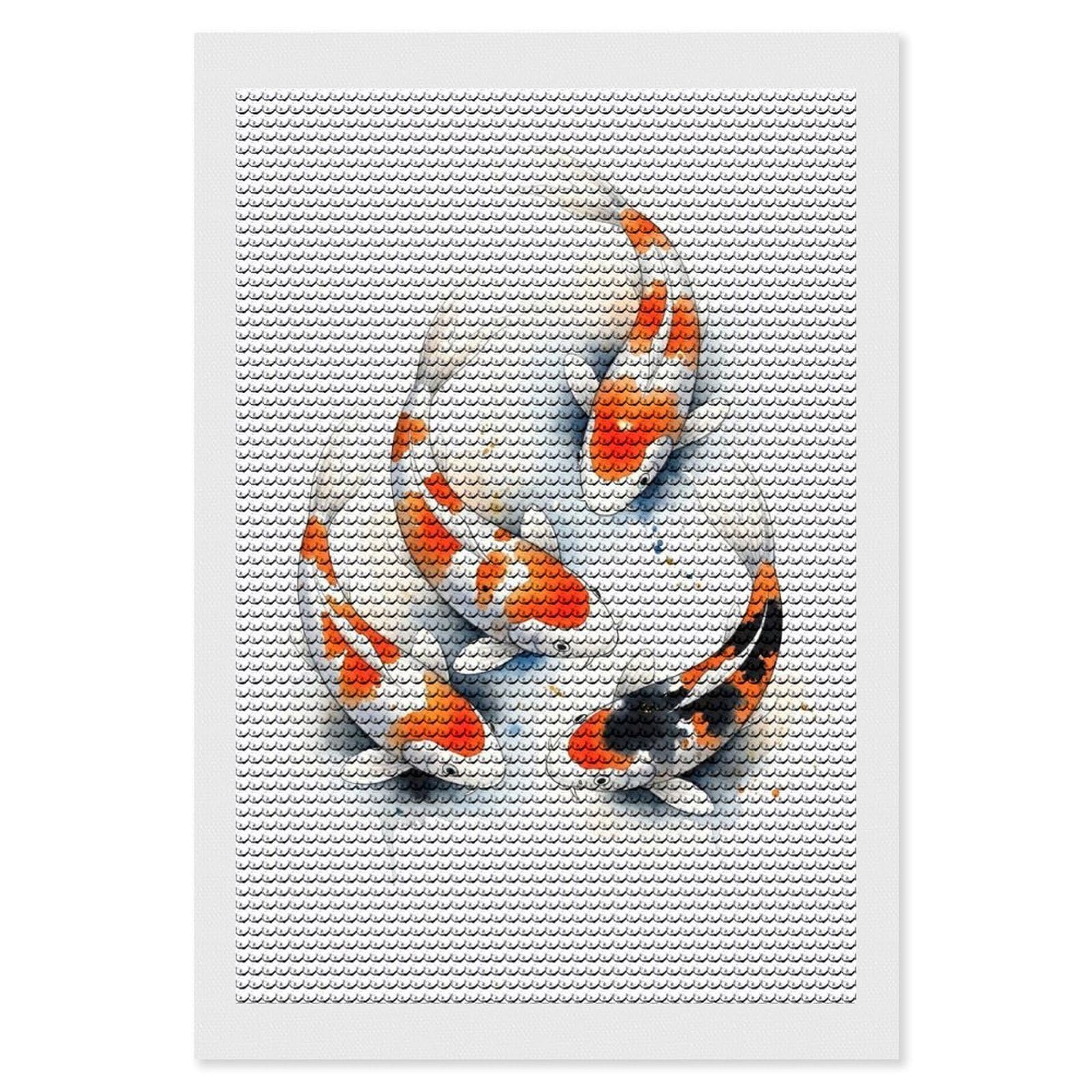 Junmoney Watercolor Koi Fish Swirling Diamond Art Kit 8"x12", Modern Decor, for Adults, Printed Canvas, Holiday Gift Idea, Fun Craft Experience