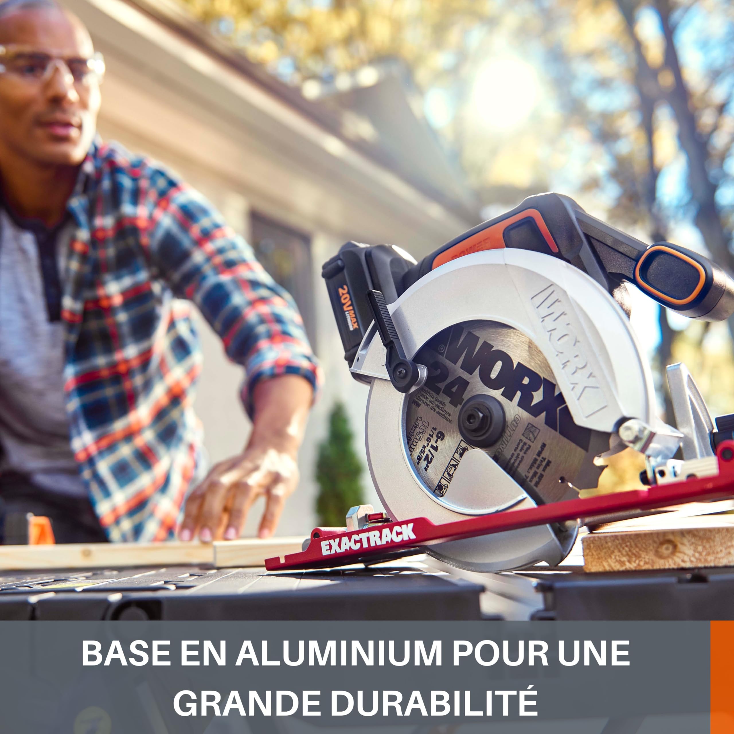 WORX - Scie Circulaire sans Fil 20V - Biseau de 0-50° - Avec Adaptateur Aspiration et Lame Bois - Tous Type de Coupes - Système ExacTrack - ⌀ Max 55 mm - WX530.9 (livrée sans batterie ni chargeur)