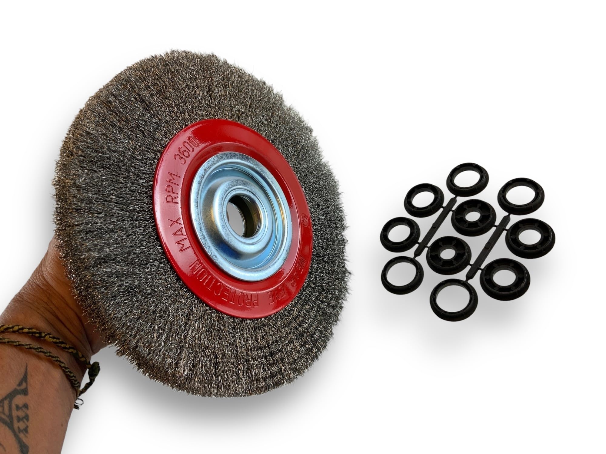 Brosse Circulaire INOX | 250 Mm | Epaisseur 2 Rangs | Fil Dur 0.30 Mm Ondulé | Alésage 32 Mm Réducteur Bague 25/22/20/16/12 Mm | Touret Meuleuse Affûteuse Ponceuse | Kibros 231252IT