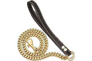 Chain Dog Leash Metal Chew Proof, 12MM Pet Leash Chain with Leather Padded Handle