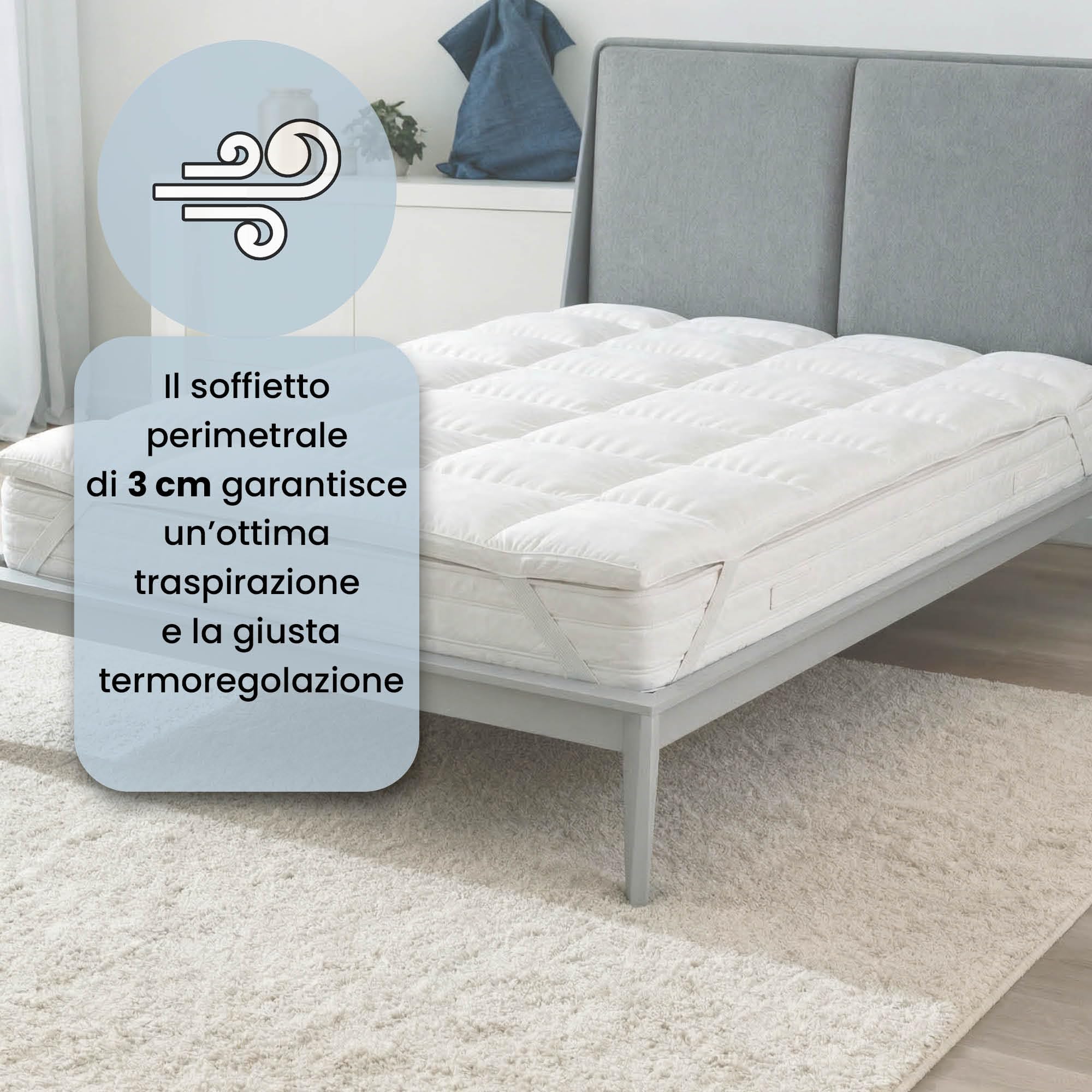 Topper Matrimoniale Fancy in Microfibra con Imbottitura di 300gr/mq - NON SCIVOLA con Cinghie Angolari - Trapuntato per Mantenere Uniforme l'Imbottitura e la Morbidezza (160x195cm)