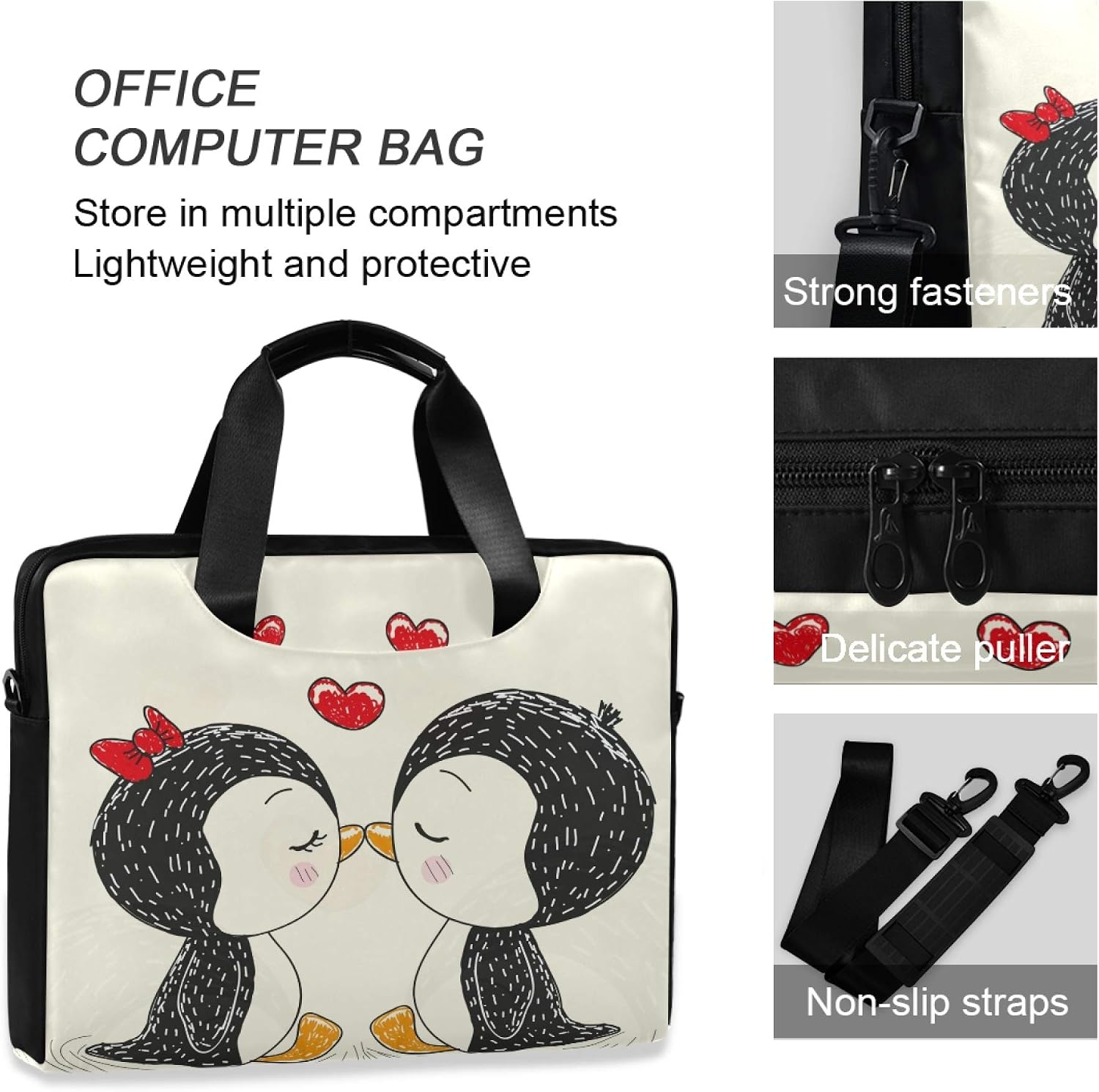 Laptop Bag, Cute Penguin Computer Sleeve Case Laptop Handbags Briefcase with Strap and Handle for Boys Girls Women Men 14 15 15.6 Inch - Image 5