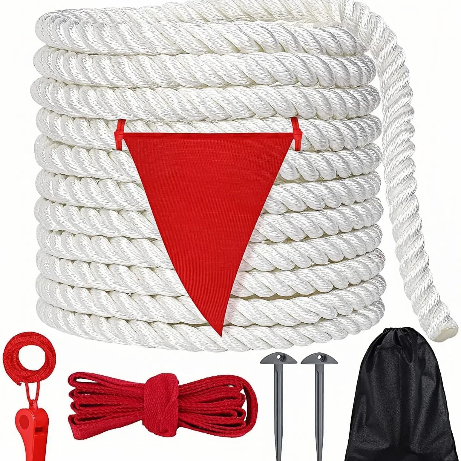 THE WHITE SHOP Tug War Rope Set Soft Polypropylene Tug War Rope with Flag Thick Rope Games for Kids Adult Outside Team Building Activities Family Reunion Backyard Lawn Games Picnic Games/10 meters