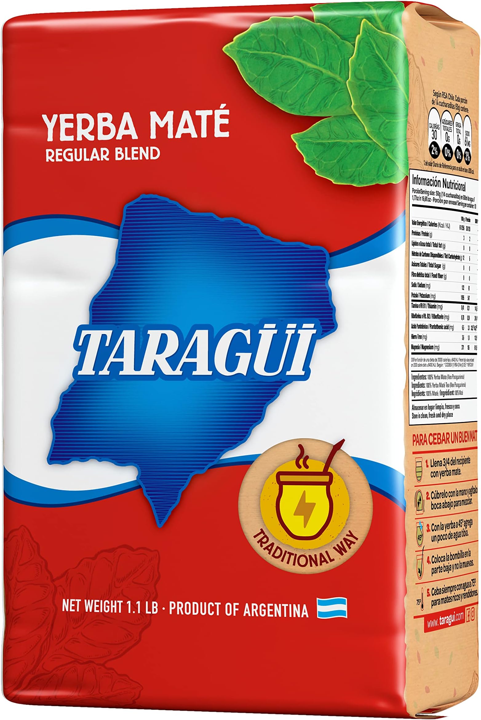 Taragüi Yerba Mate with Stems, 500 gr - 1.1 lbs (Red Pack)