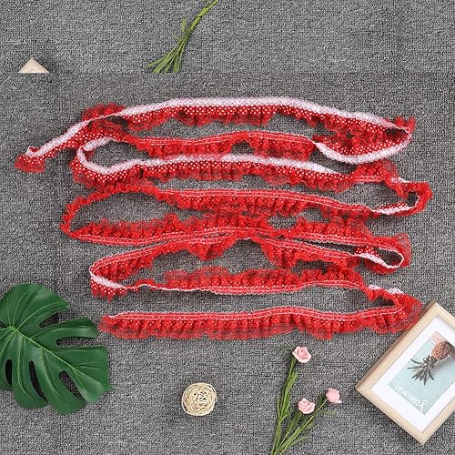 Miniatura 6 de Cinta de encaje de malla de 5 yardas, borde de encaje plisado de 1.772 pulgadas (1.772 in), ribete de malla recogido, cinta de encaje plisada, cinta