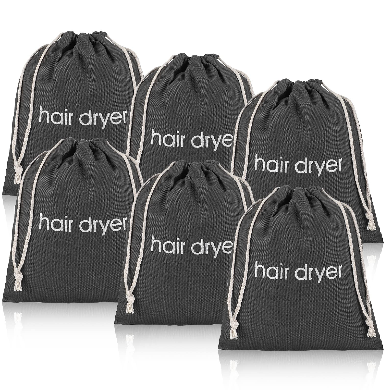 Paquete de 6 bolsas para secador de pelo con cordón, bolsa para secador de pelo para baño de viaje (6 piezas) gris)