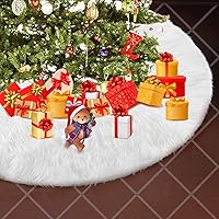 Vista 5 de Konsait - Pie de árbol de Navidad de felpa, redondo de color blanco como la nieve, alfombra para la base del árbol de Navidad para decoraciones