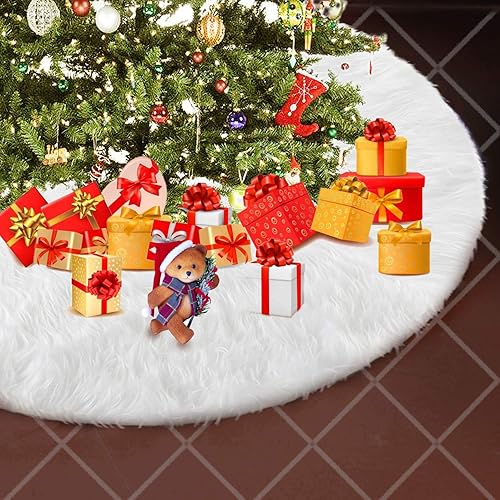 Miniatura 5 de Konsait - Pie de árbol de Navidad de felpa, adornos para el árbol de Navidad, redondo de color blanco como la nieve, cubierta para la base del árbol