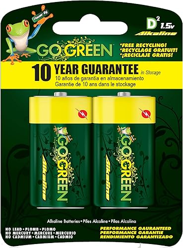 GoGreen Power (24004) Baterías alcalinas D ecológicas, sin plomo, cadmio o mercurio, paquete de 2