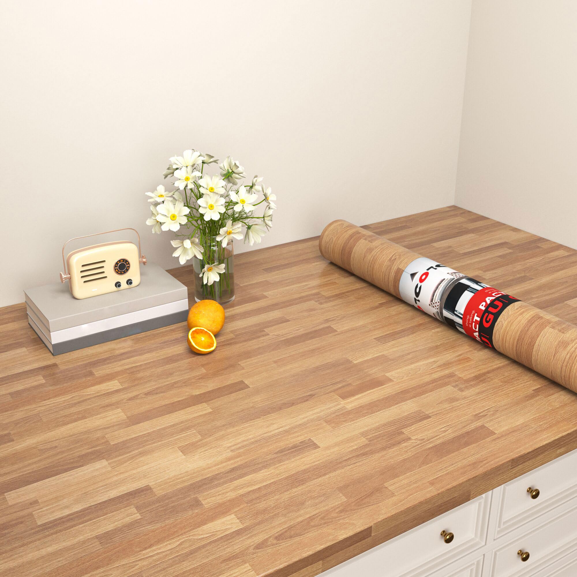 Decotalk Vinilo Adhesivo Muebles Madera Marrón Claro 90X300cm Papel Pintado Autoadhesivo Marrón Impermeable Vinilo Encimera Cocina Autoadhesivo Rollo Aspecto Madera Vinilos Resistentes al Calor
