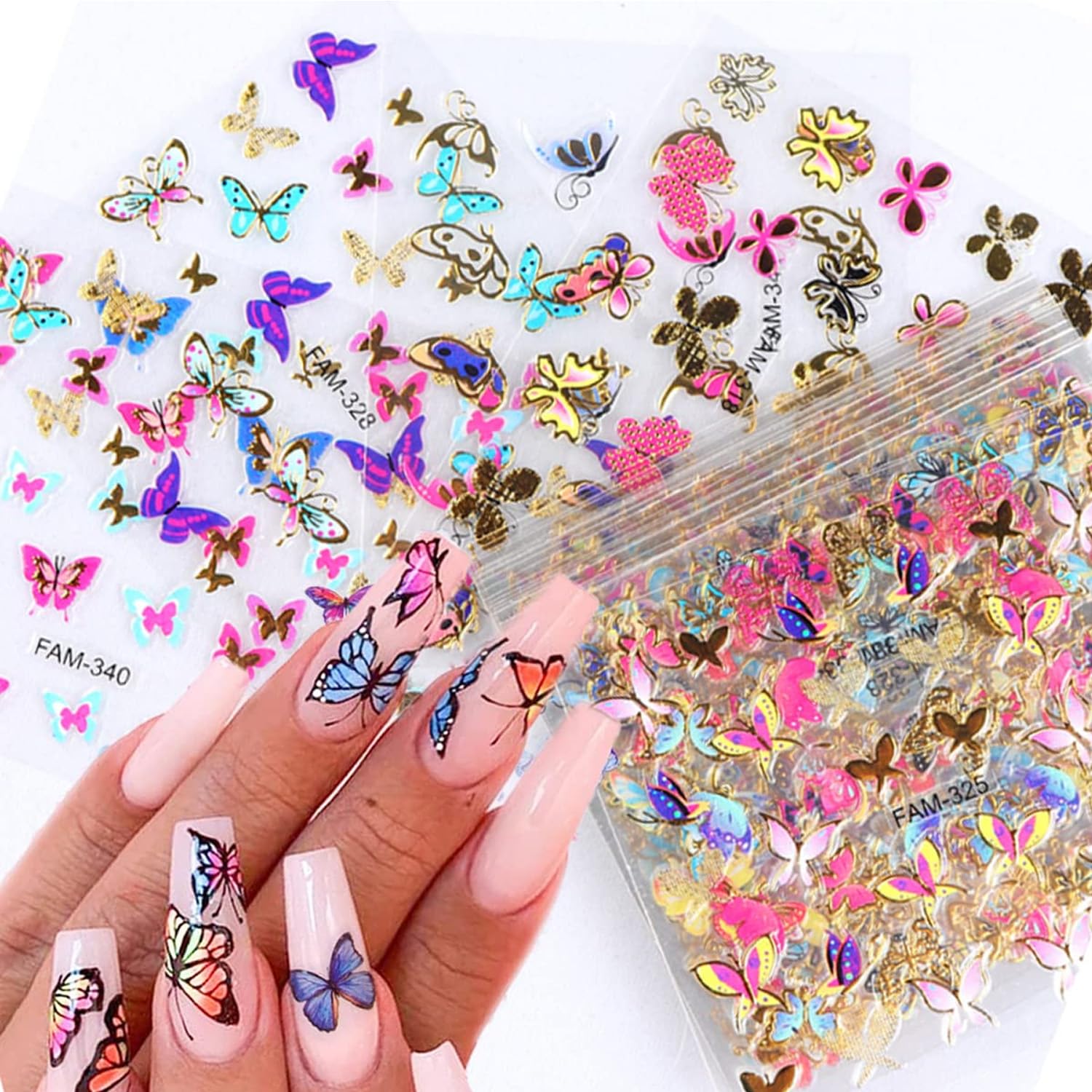 30pcs Colorful Butterfly Nail Stickers - 3D Self-Adhesive Decals with Gold Nail Art Designs - Supplies for Women & Girls