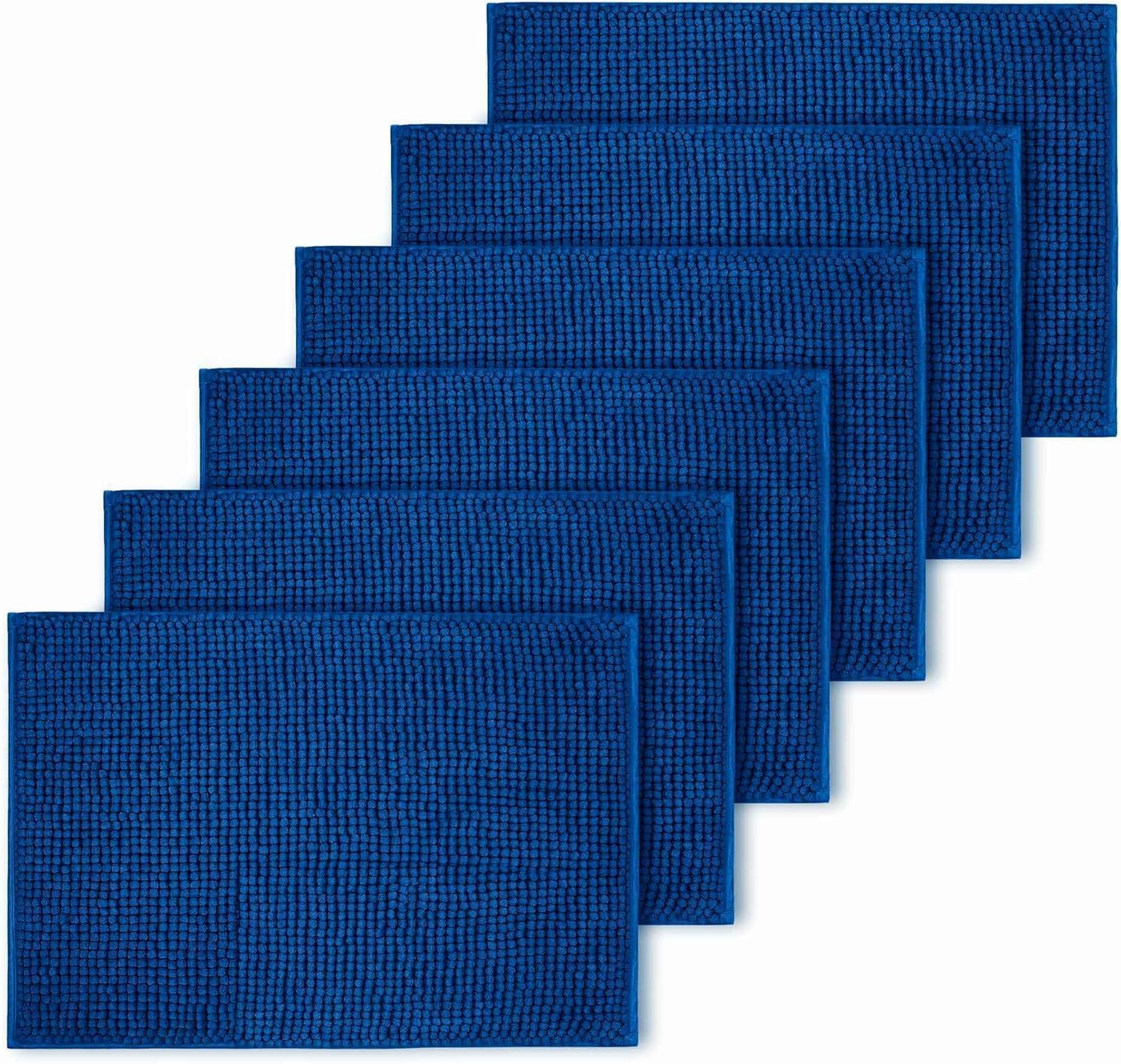 Aspire Homeware Bath Mat Non Slip Anti Mould – Navy (6 Pack) 50x80 cm Chenille Bathroom Mat