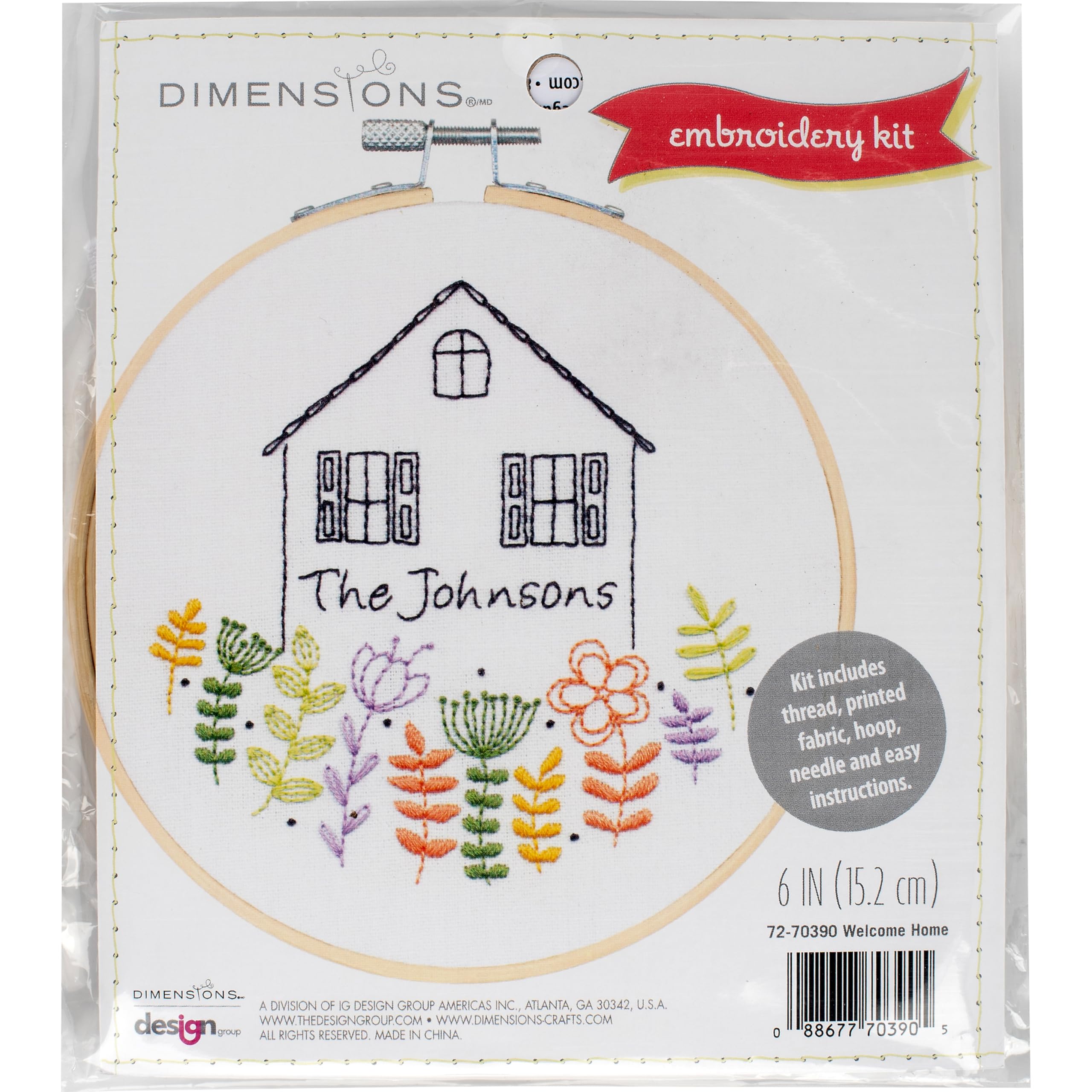 Dimensions Welcome Home Embroidery Needlepoint Kit for Beginners, 6" Diameter Hoop, Multicolor, 5 Pieces