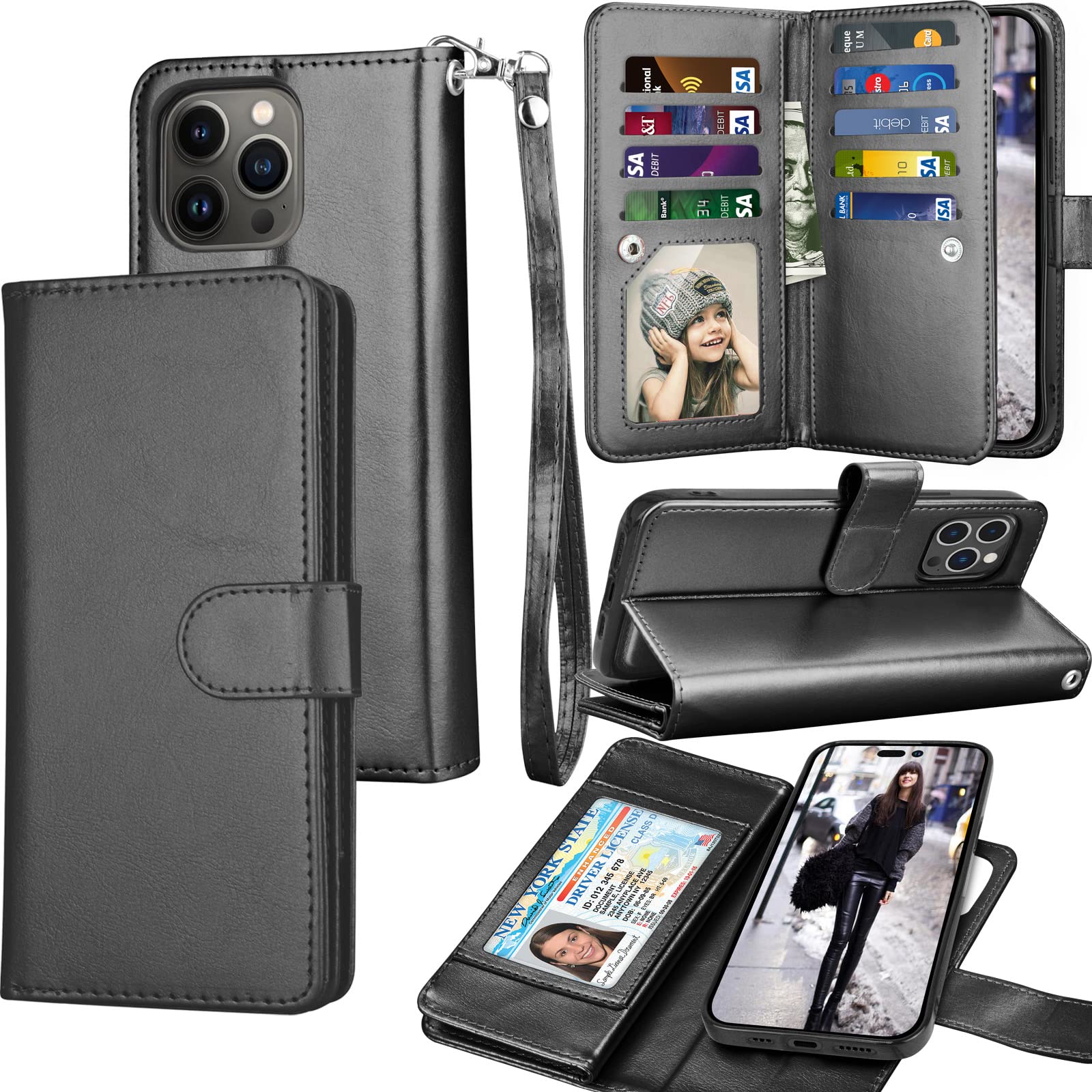 Tekcoo Wallet Case Compatible with iPhone 14 (6.1 inch) 2022 Luxury ID Cash Credit Card Slots Holder Carrying Pouch Folio Flip PU Leather Cover [