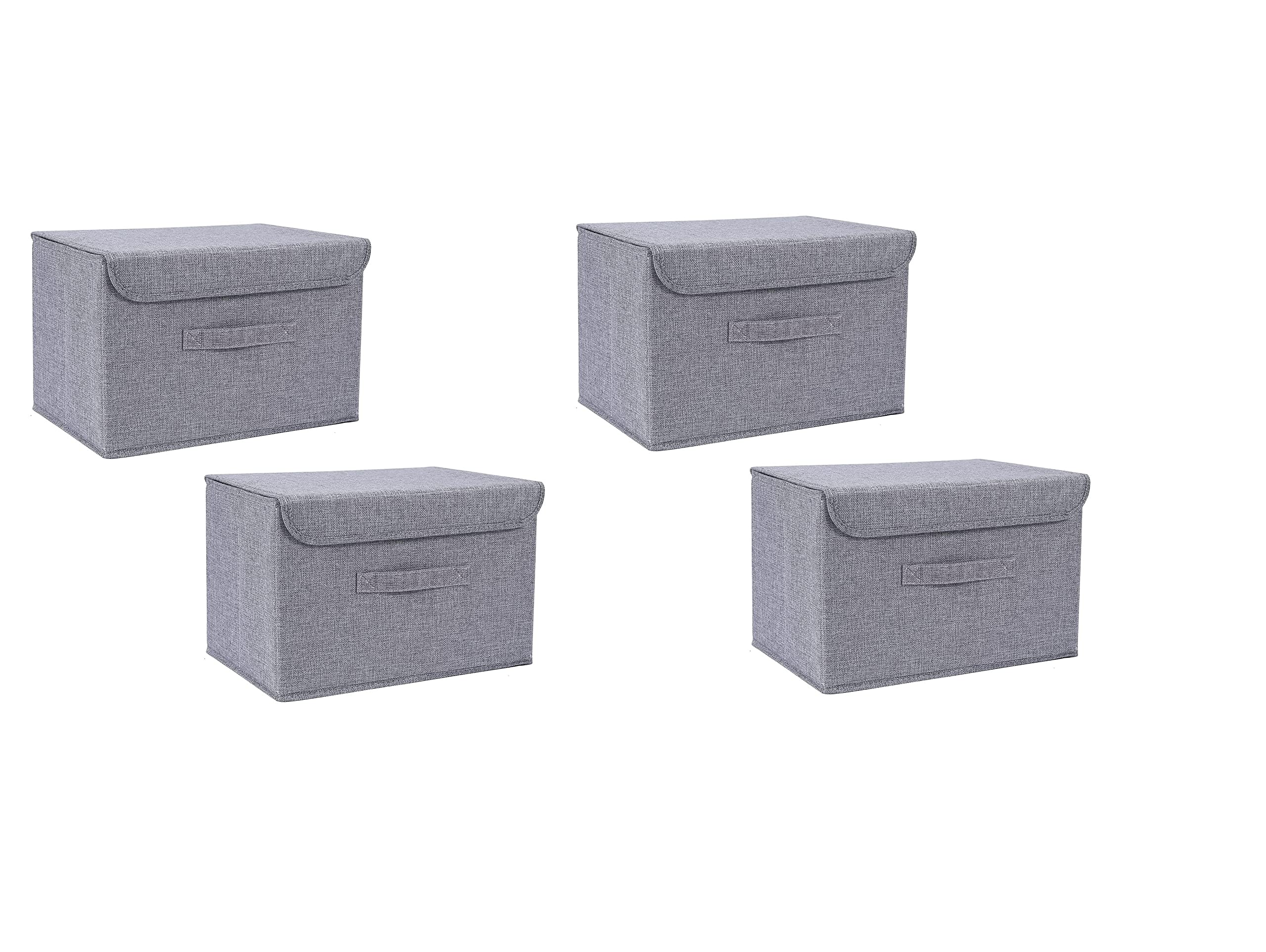 FLYMUG Foldable Linen Decorative Storage Bins 3 Pack Boxes with Lids and Handles Baskets Organizers For Stationary, Toys, Laundry, Toiletry, Shelves, Clothes, Papers, Books (3)