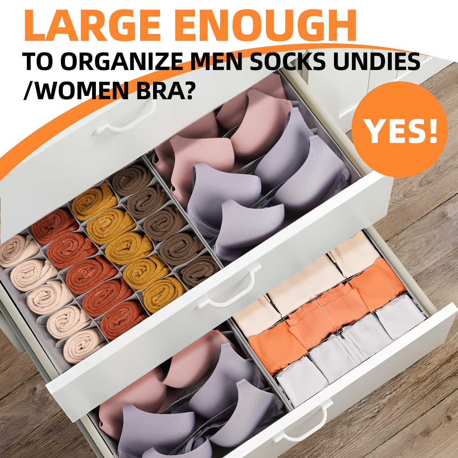Criusia Große Schubladen-Organizer für Socken, Unterwäsche, waschbar, robuster Stoff, Schrank-Organizer und Aufbewahrungsbehälter, 90 Zellen, Kommoden-Organizer, Trennwand für Babykleidung, Krawatten,