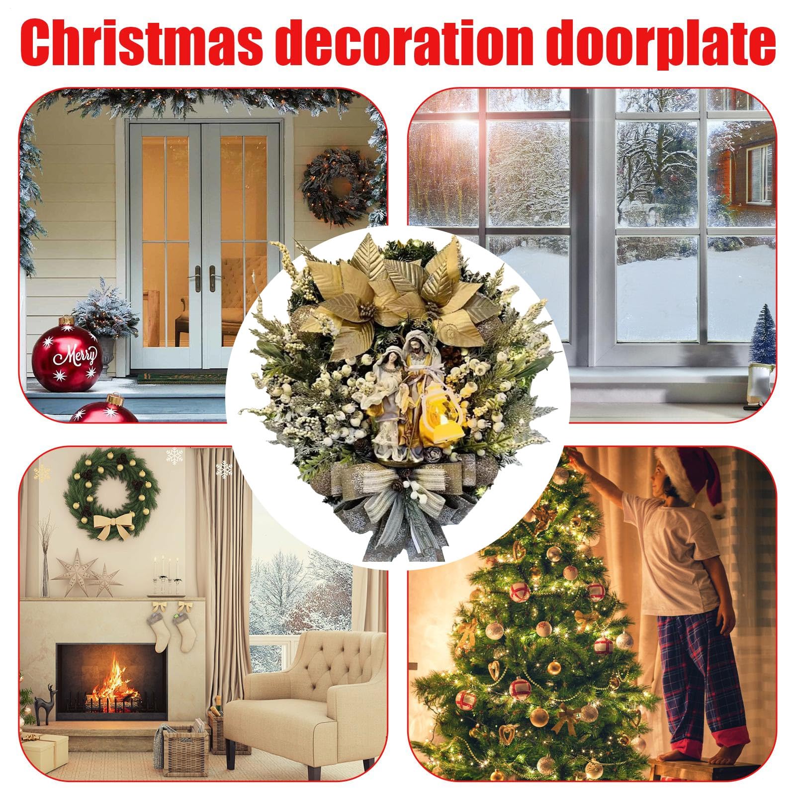 Couronne De Noël pour Porte Décoration De Couronne Lumineuse De Fête | Ornement De Fenêtre De Fête Pour Extérieur Intérieur Cheminée Manteau Porche Fenêtre Porte Table Soirée Noël