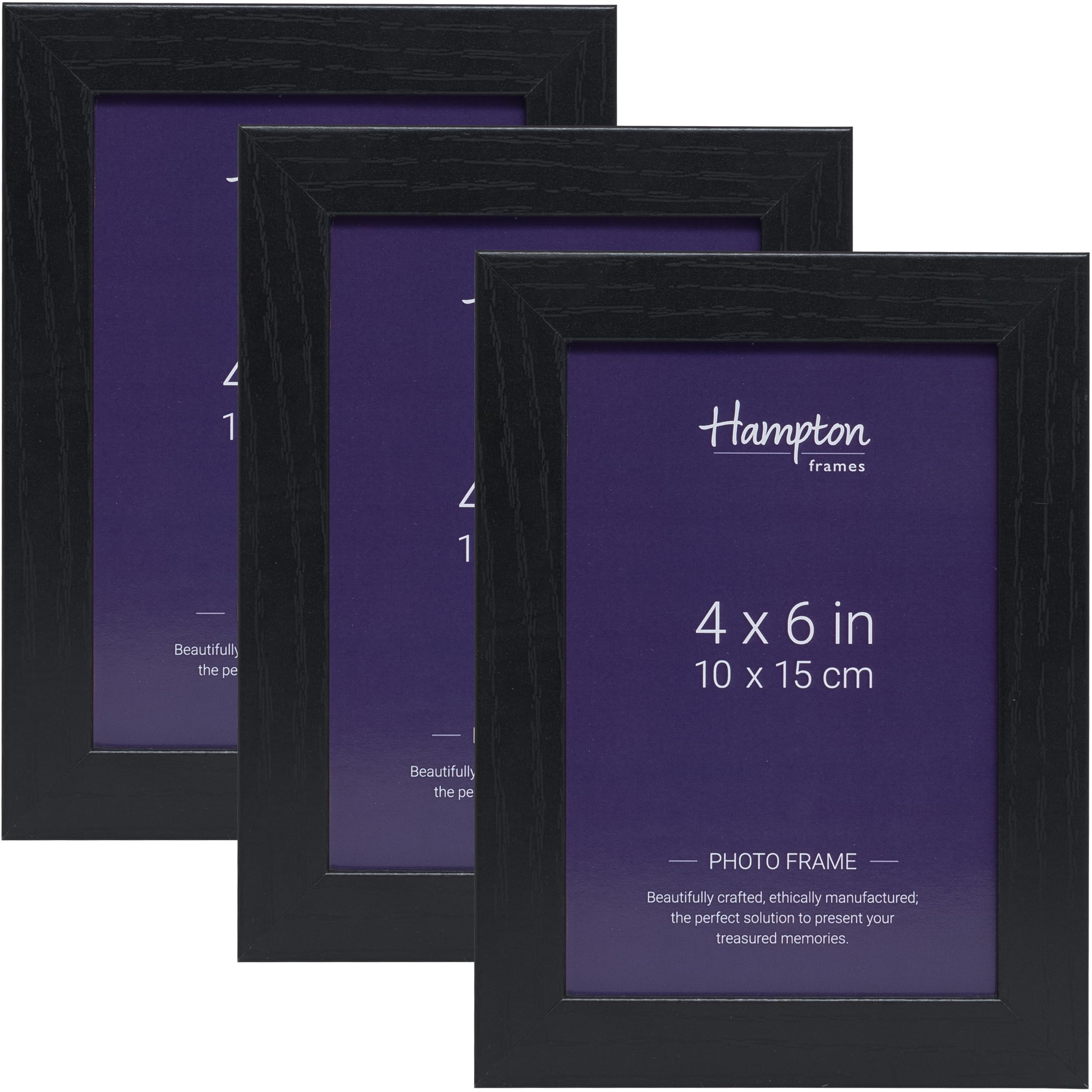Hampton Frames Black Oxford 4X6 (10X15cm) Pack Of 3 Picture Frame Acrylic (Non-Glass) Oxf46ngx-3Pk