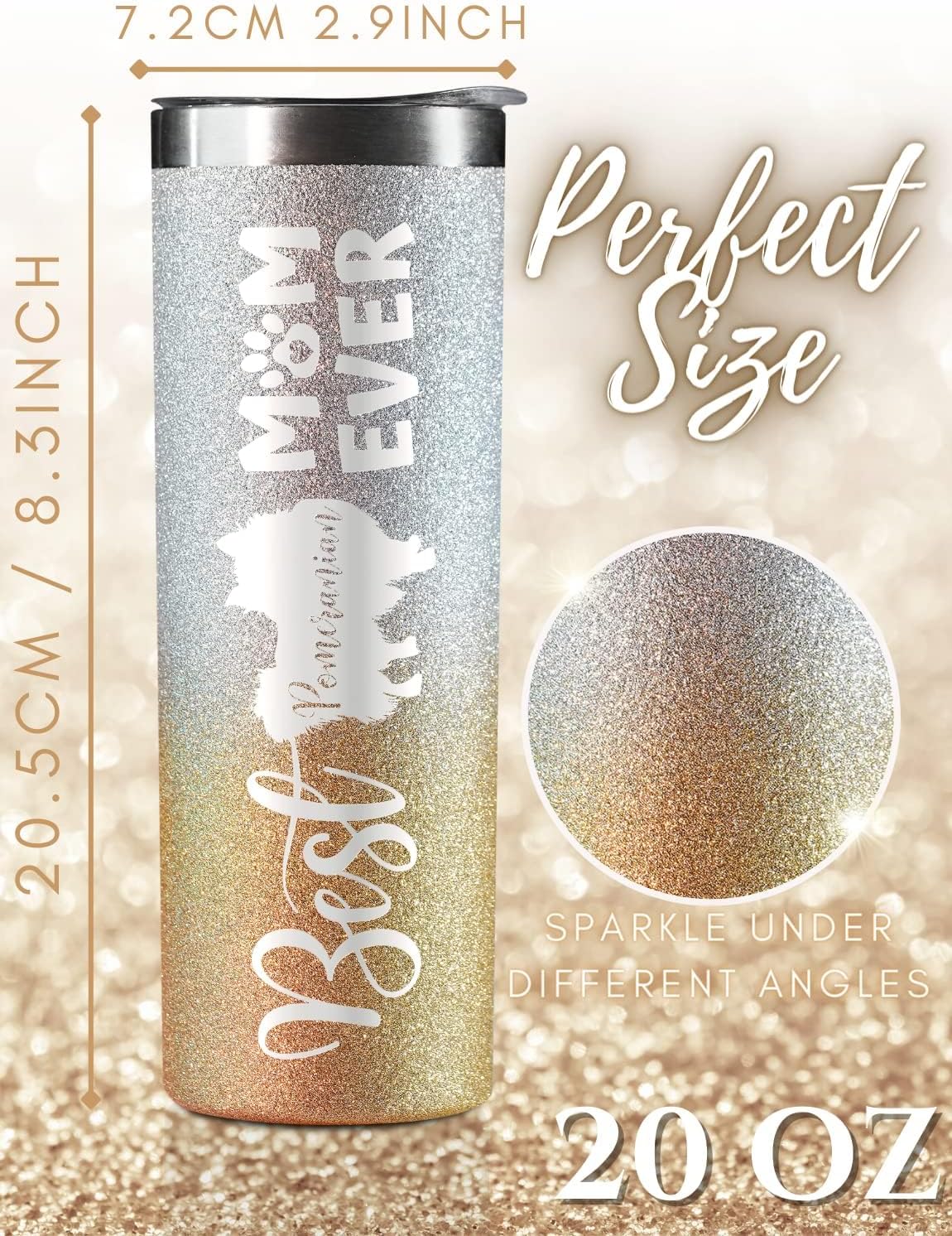 Onebttl Pomeranian Gifts for Women, Best Pomeranian Mom Ever Silver Gold 20oz Insulated Tumbler with Lid and Straw for Christmas, Birthday - Image 4