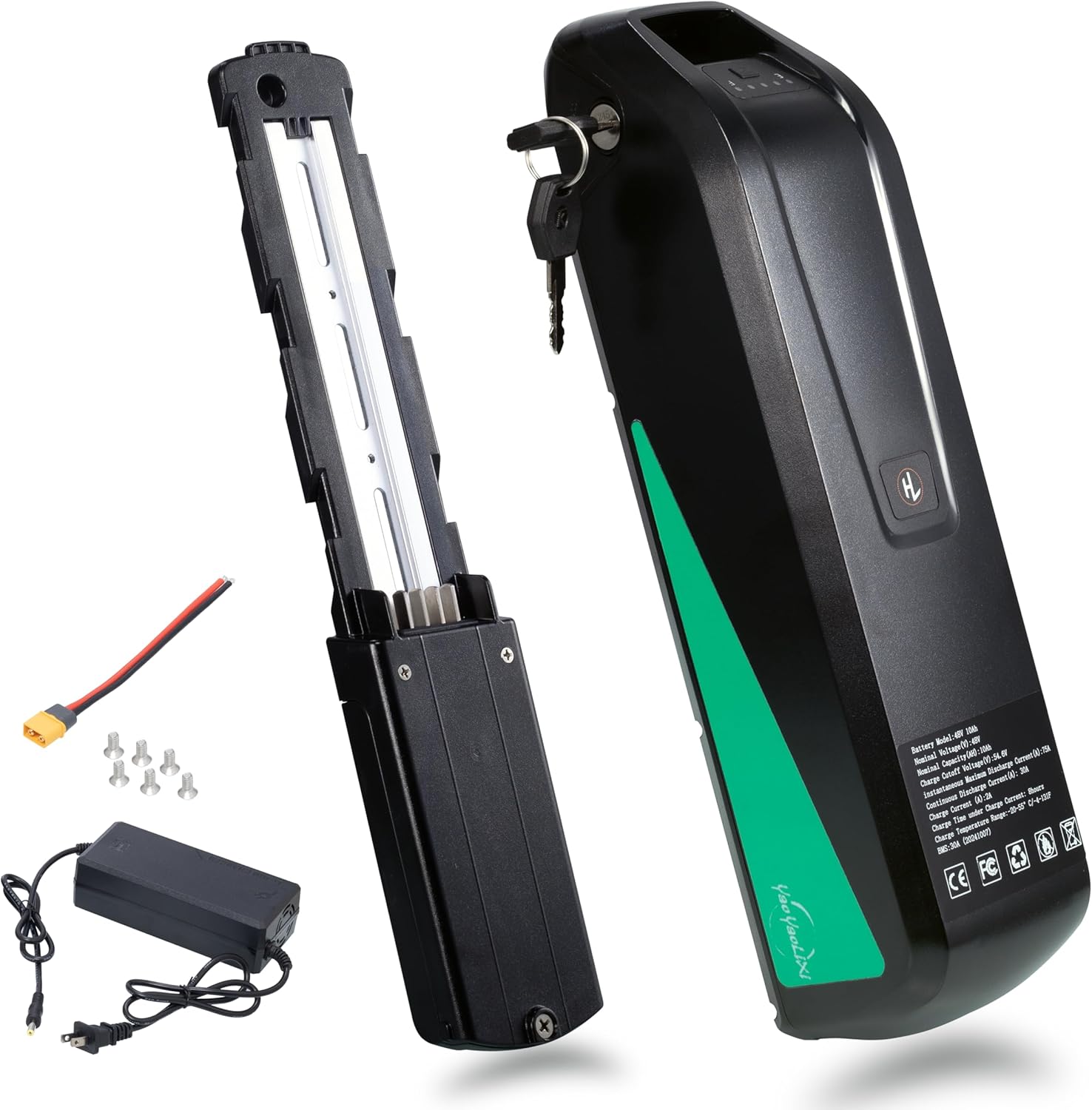 Ebike Battery 52V/ 48V/ 36V, 20Ah /15Ah/ 10Ah, Down Tube Battery for 200-2000W Motor, Electric Bicycle Lithium-Ion Battery, Led Indicator Light, Safe Lock, 4 Pin, with Charger (48v10ah-4pin) Ebike Battery 52V/ 48V/ 36V, 20Ah /15Ah/ 10Ah, Down Tube Battery for 200-2000W Motor, Electric Bicycle Lithium-Ion Battery, Led Indicator Light, Safe Lock, 4 Pin, with Charger (48v10ah-4pin)