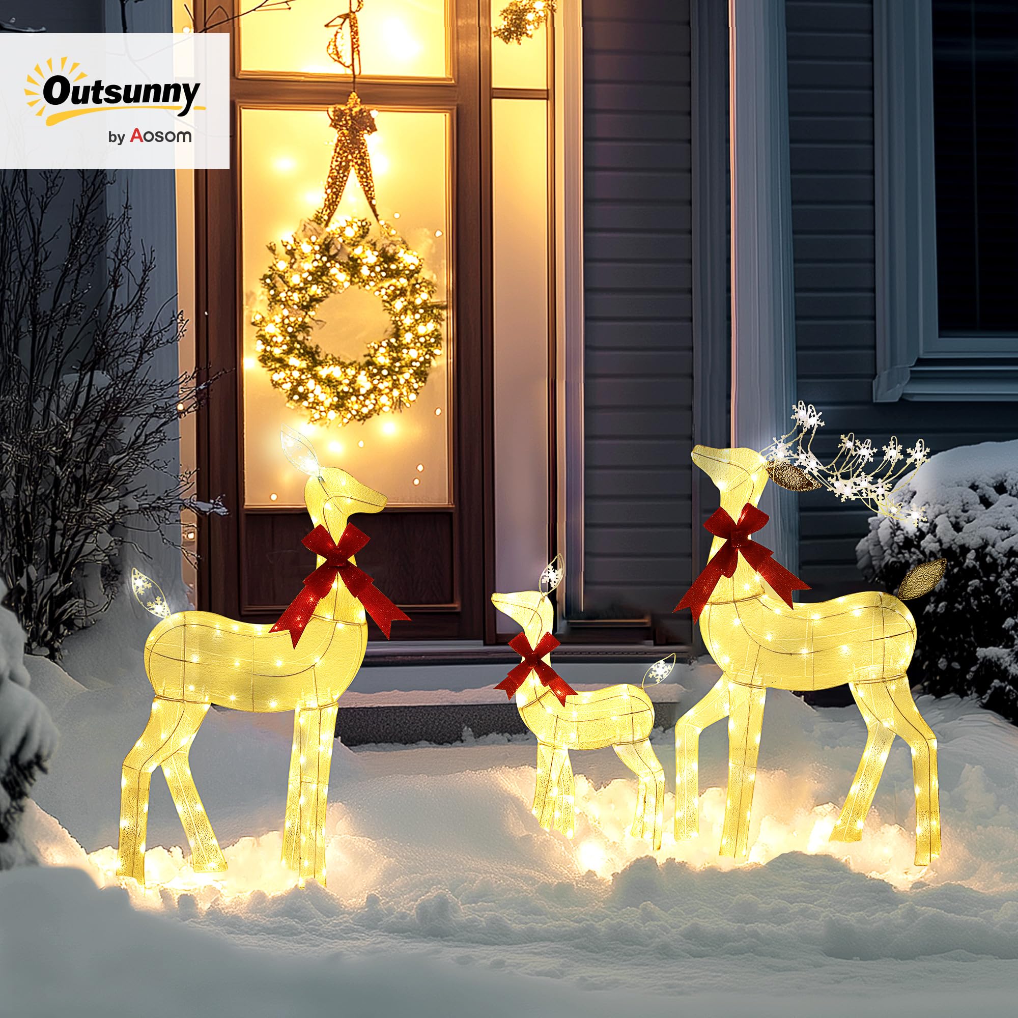 Outsunny LED Rentier Familie Weihnachtsdeko 242 RGB- und Warmweißen LEDs | Weihnachtsbeleuchtung, Weihnachtsdekoration, Weihnachtsfigur, für Außen & Innen