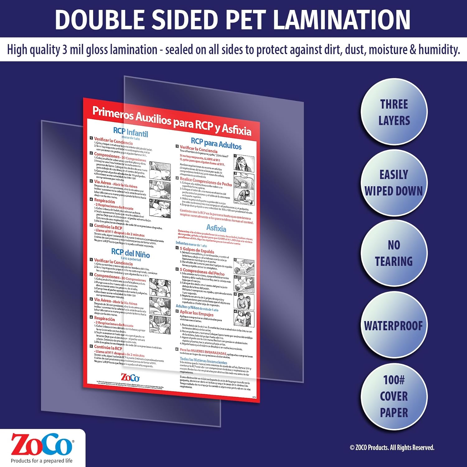 5 Pack: CPR & Choking First Aid Posters Spanish (en Español) - Laminated, 12 x 18 - Restaurant Compliance Signs - School Supplies Spanish