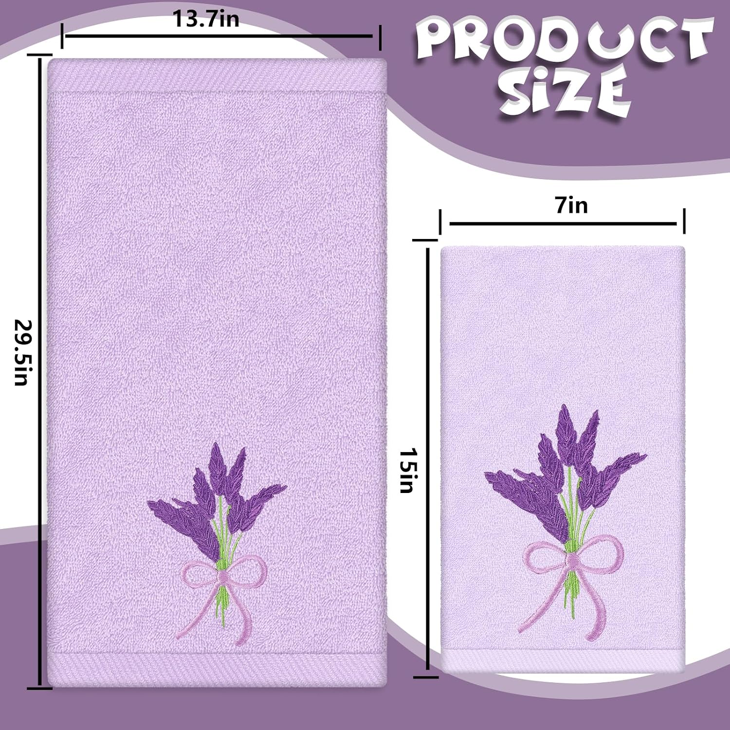 FYSUIMU 3Pcs Lavender Floral Hand Towels Farmhouse Purple Lavender Bathroom Decor Flower Embroidered Bathroom Towels Summer Cotton Dish Towel for Kitchen Drying Cleaning Cooking, 29.5 x 13.7 Inch
