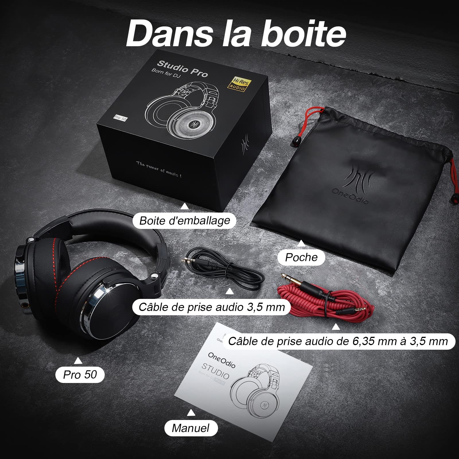 OneOdio Auriculares DJ Studio sin adaptador para monitoreo y estuche giratorio de 90 ° Negro