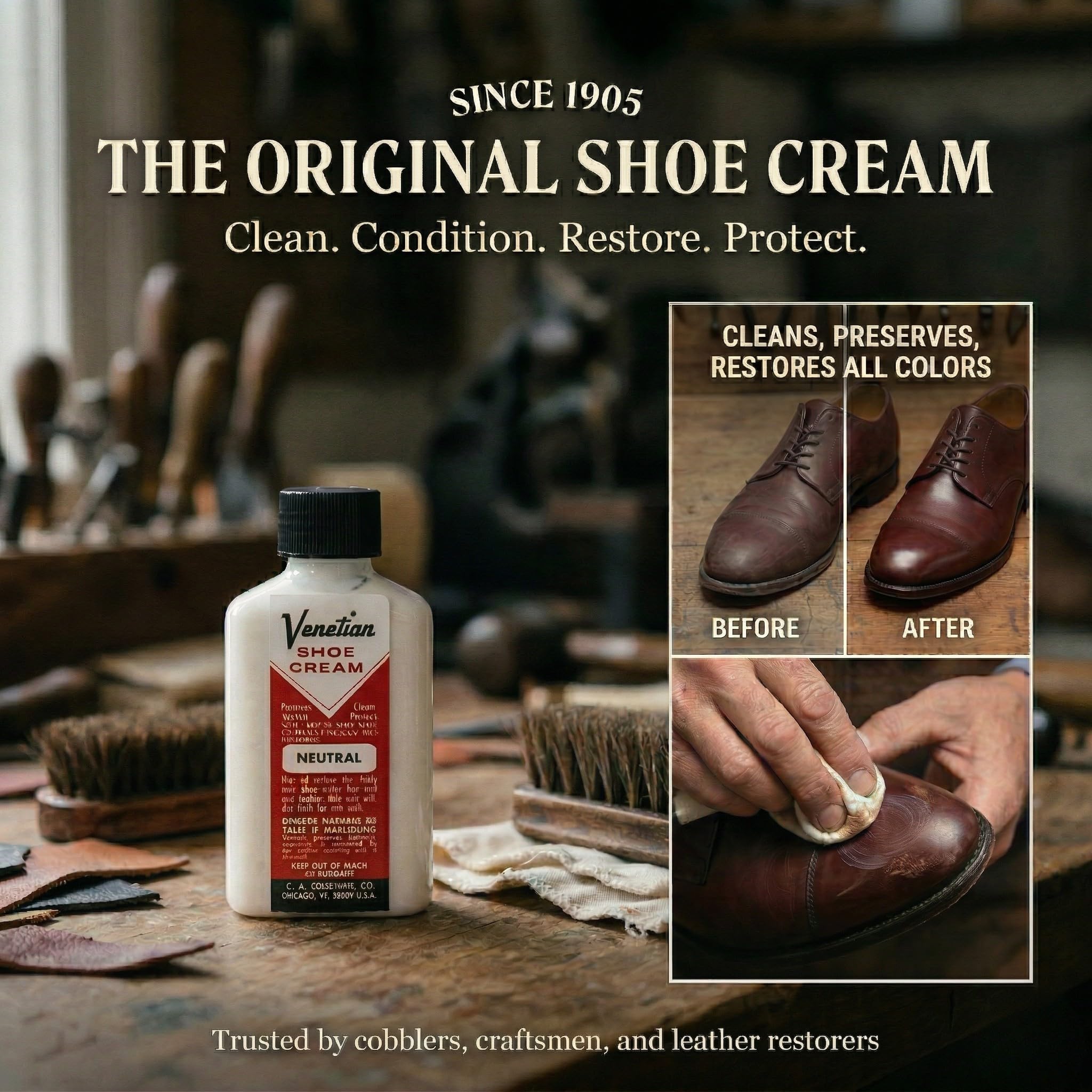 VENETIAN Shoe Cream, 3 once, Neutro