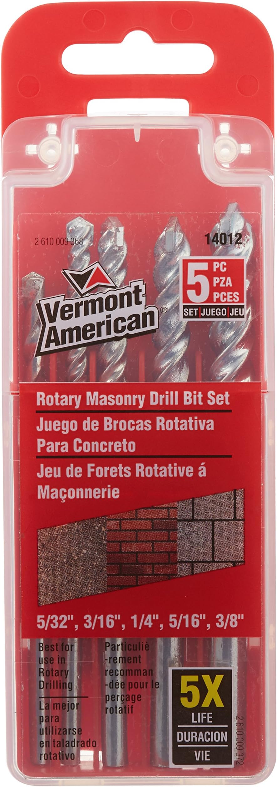 Vermont American 14012 5 Piece Masonry Drill Bit Set