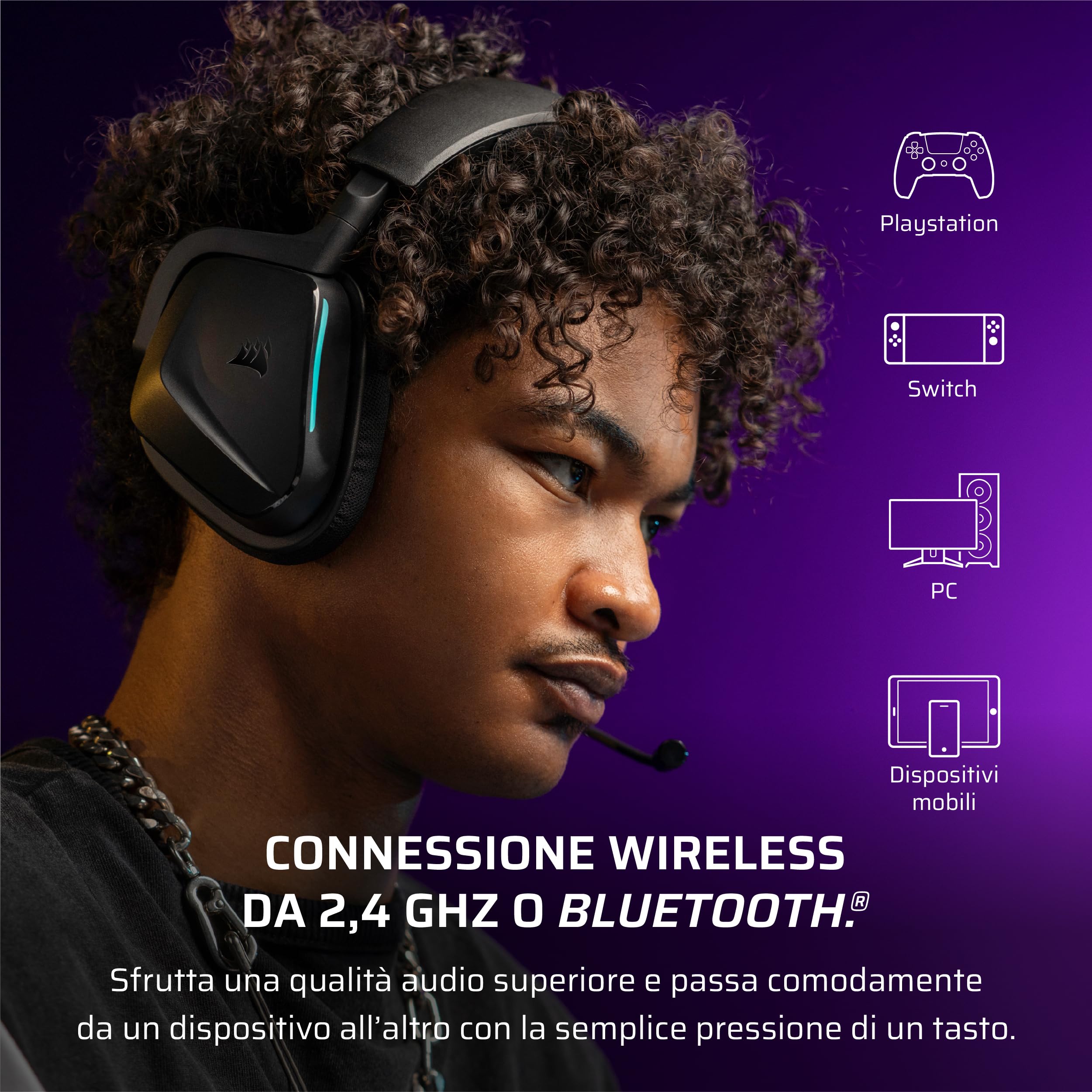 CORSAIR VOID v2 Cuffie da Gioco Wireless con Bluetooth per PC, PS5, PS4, Switch e Dispositivi Mobili – Dolby Atmos, Batteria da 70 Ore, Dual Wireless, Ricarica Rapida – Carbonio