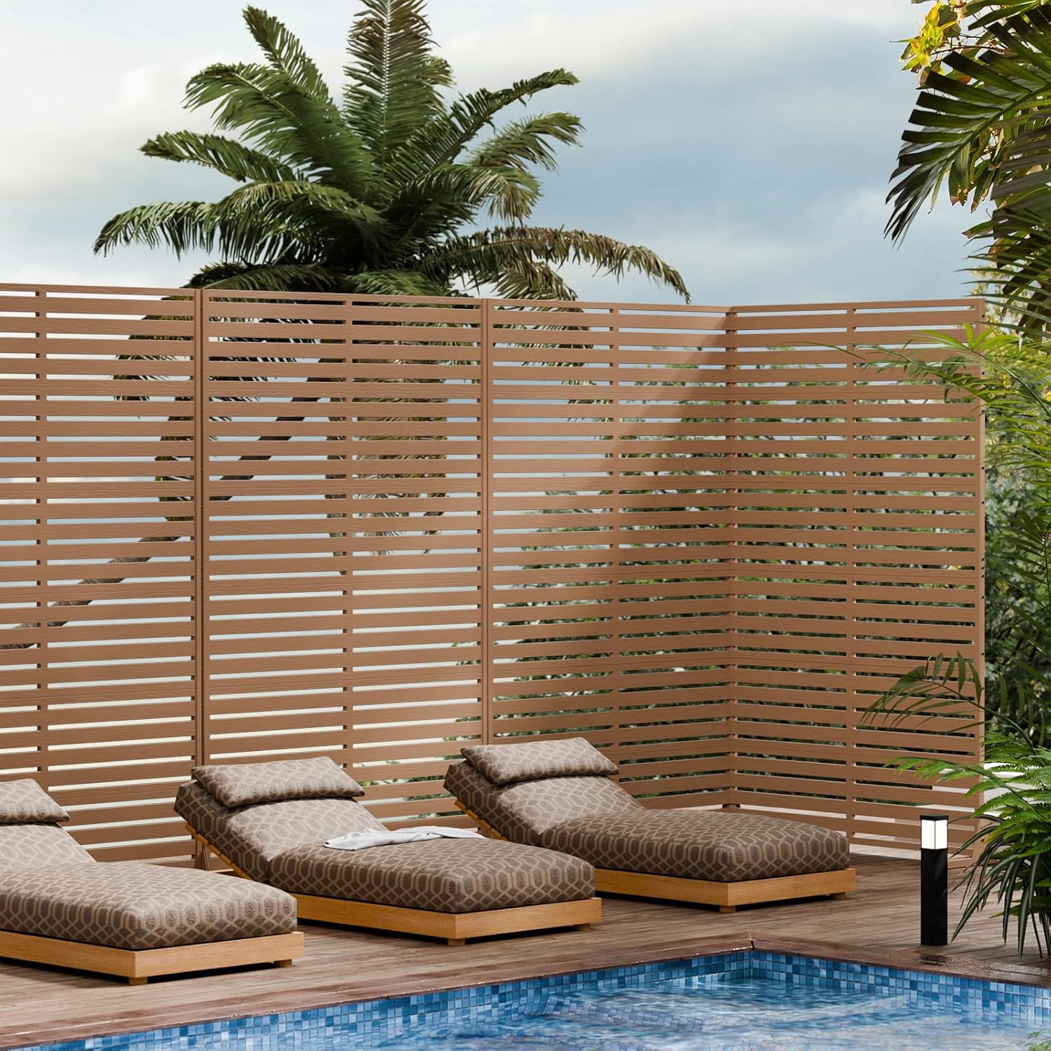 Privacy Fence Screen with Stand 6 Panel 72" H×47" W HDPE Decorative Privacy Panels with Stand, Air Conditioner Fence Panels, Privacy Screen for Outdoor Backyard, Balcony, Pool