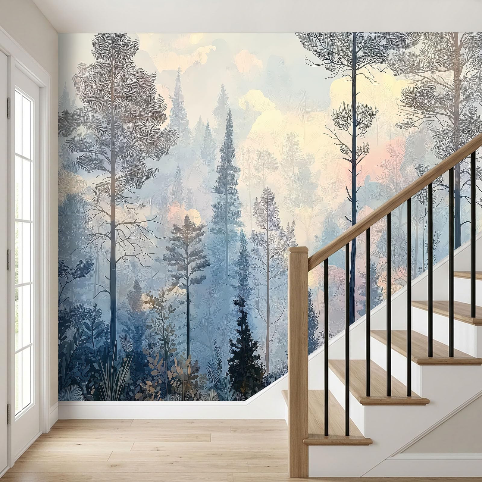 Panoramiczna tapeta 3D las góra 400 x 280 cm, tapeta ścienna z włókniny las iglasty do salonu sypialnia sofa TV tło wystrój domu