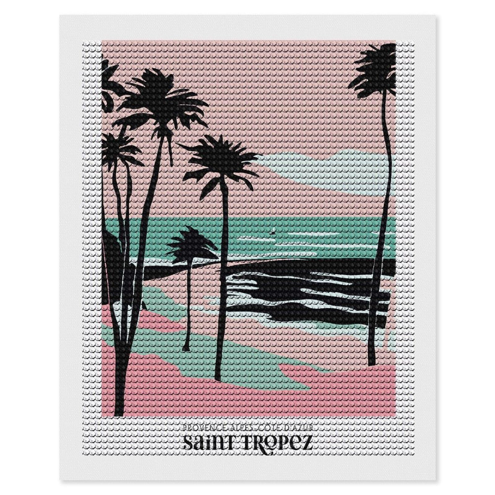 Junmoney Saint Tropez France DIY Diamond Art Canvas Kit 16"x20", Decorate Your Room, Sparkling Round Gems, Fun Craft Experience, Farmhouse Decor
