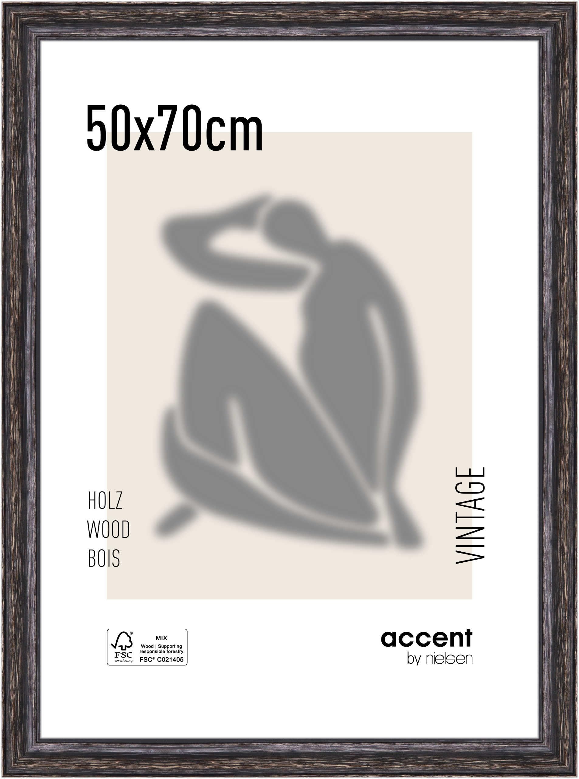 accent by nielsen Holz Bilderrahmen Vintage, 50 x 70 cm, Schwarz