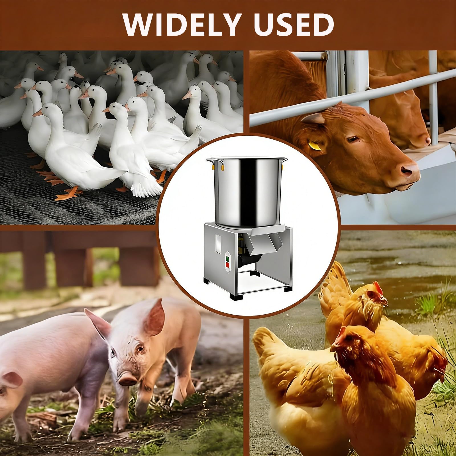 Picadora de pienso/Verduras Comercial con 3500 RPM y 4 Cuchillas para procesar pienso para Pollos y Patos, Incluye Pala de Madera 110V-1500W