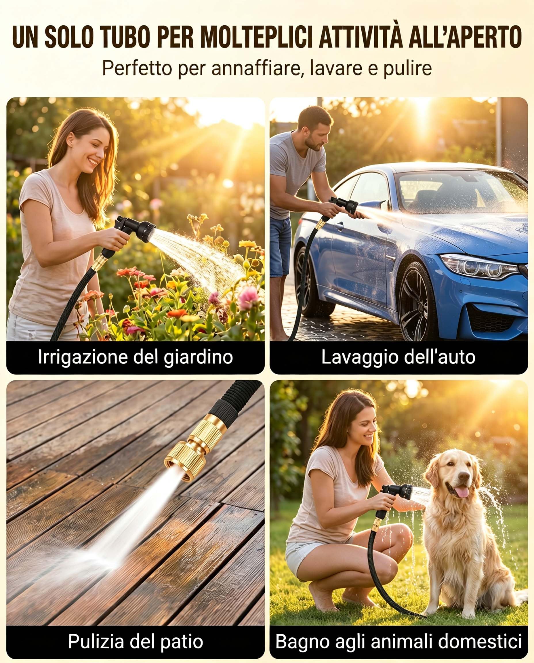 Tubo da Giardino Estensibile Ispessito 30m 100FT Canna Acqua con 8 Funzioni con Pistola Acqua Giardino & Adattatore Universale 1/2" e 3/4 per Prato, Giardino